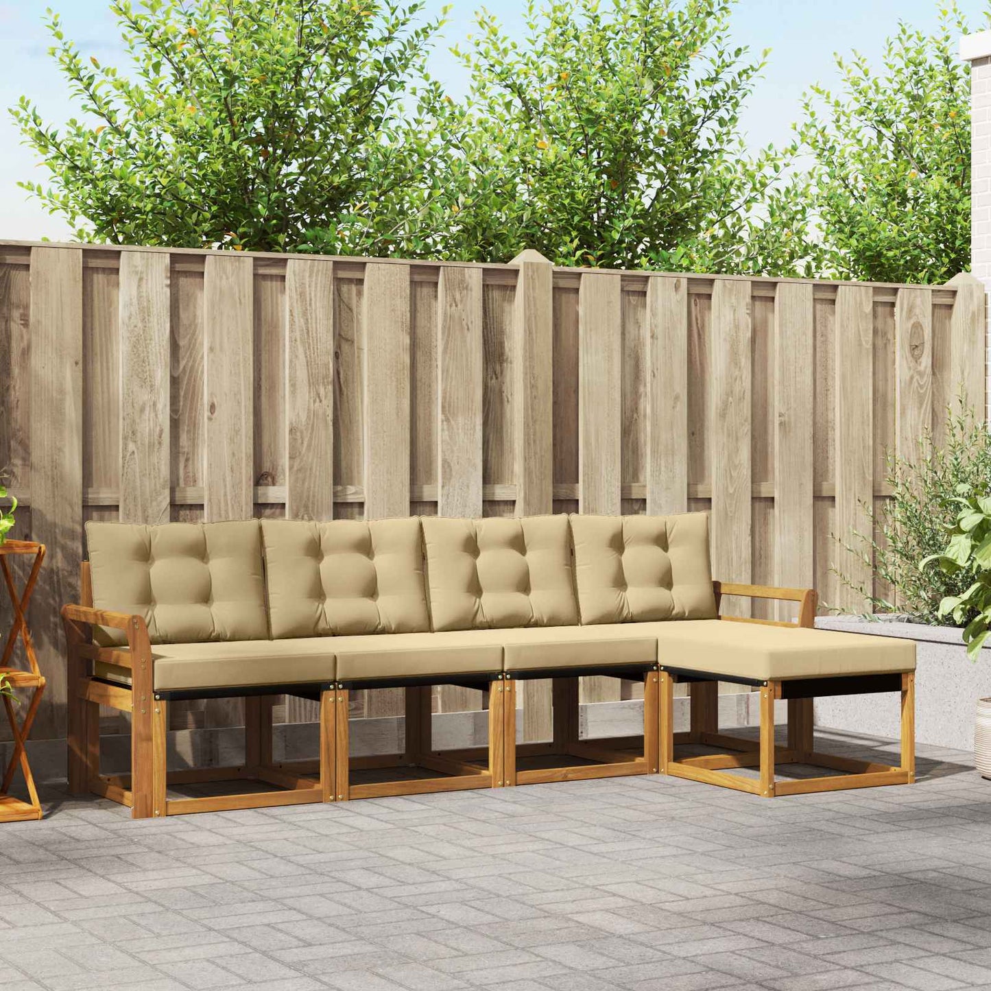 Set di divani da esterno con cuscino 5 pcs Naturale e Beige