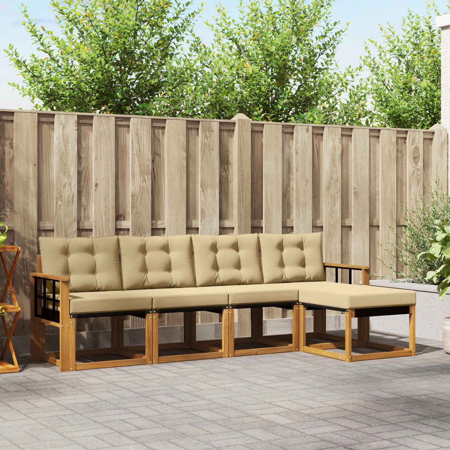 Set di divani da esterno con cuscino 5 pcs Naturale e Beige | homemem39