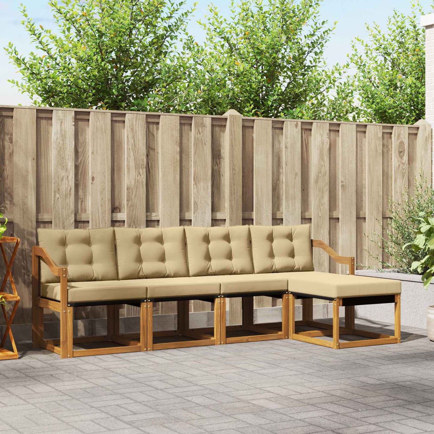 Set di divani da esterno con cuscino 5 pcs Naturale e Beige