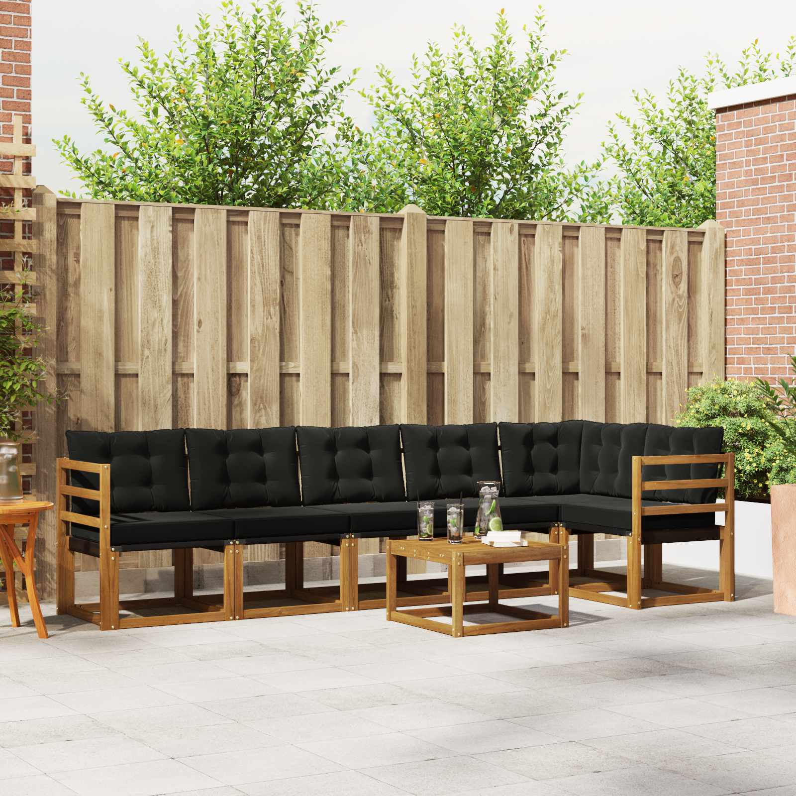 Set di divani da esterno con cuscino 7 pcs Naturale e Nero | homemem39