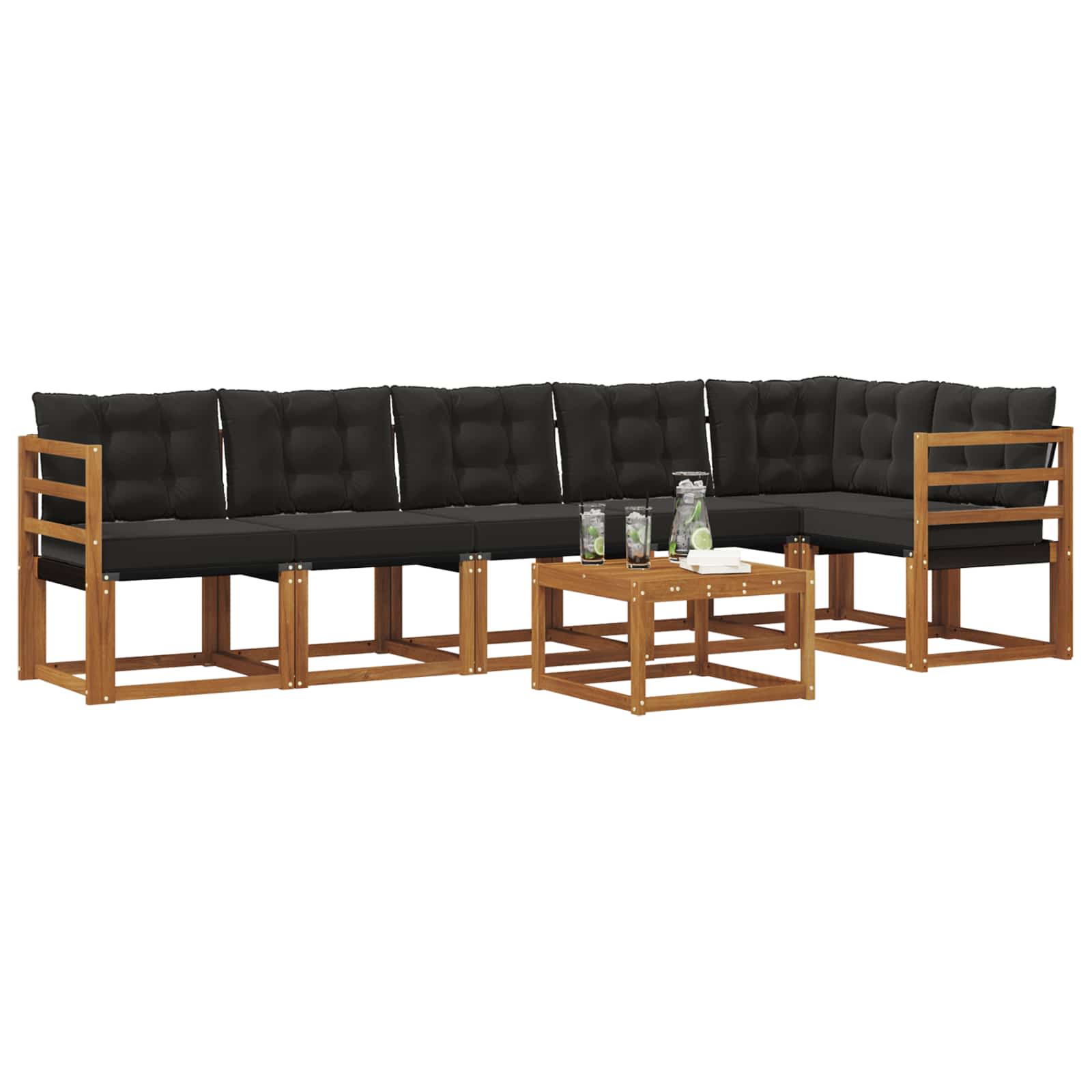 Set di divani da esterno con cuscino 7 pcs Naturale e Nero | homemem39