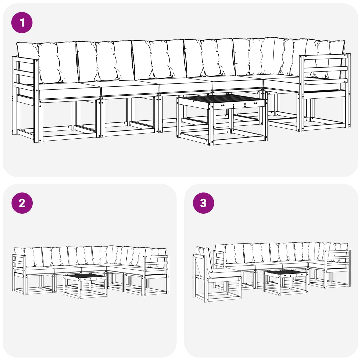 Set di divani da esterno con cuscino 7 pcs Naturale e Nero | homemem39