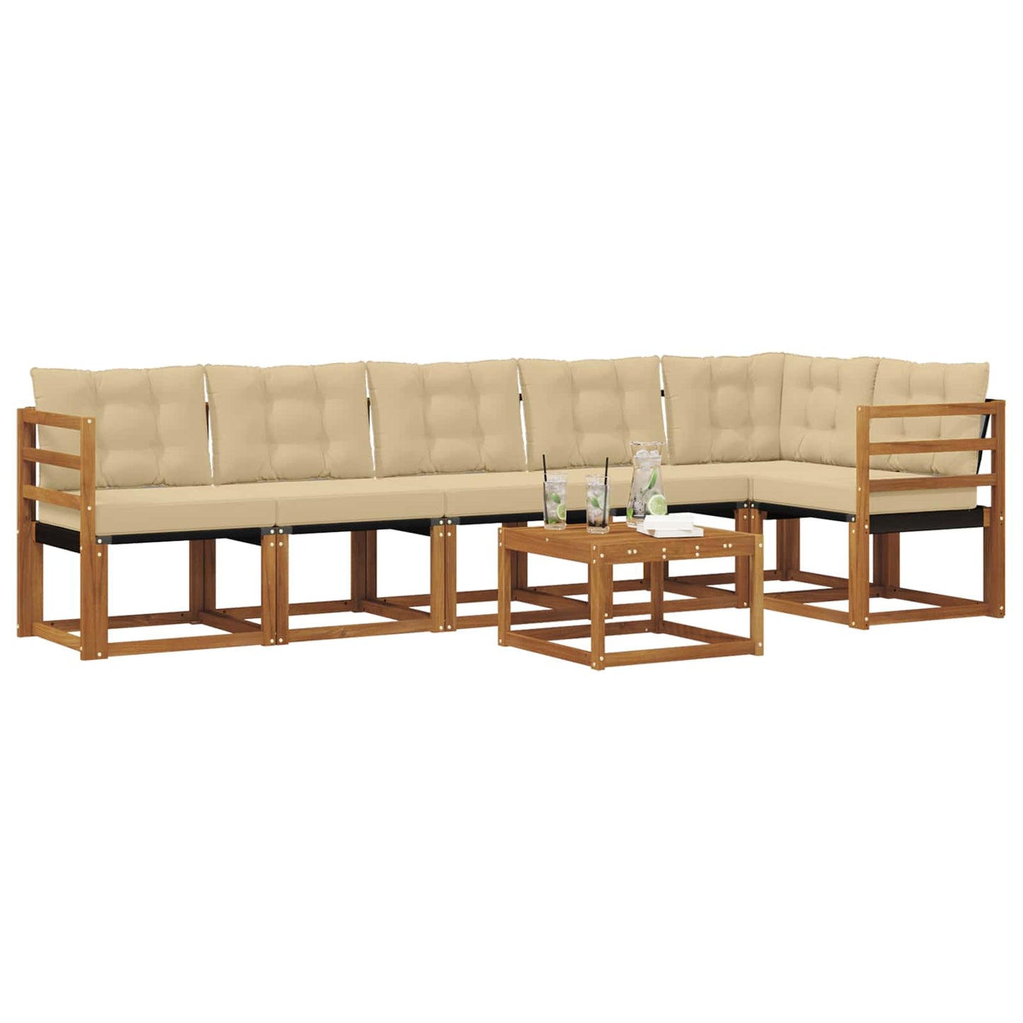 Set di divani da esterno con cuscino 7 pcs Naturale e Beige | homemem39