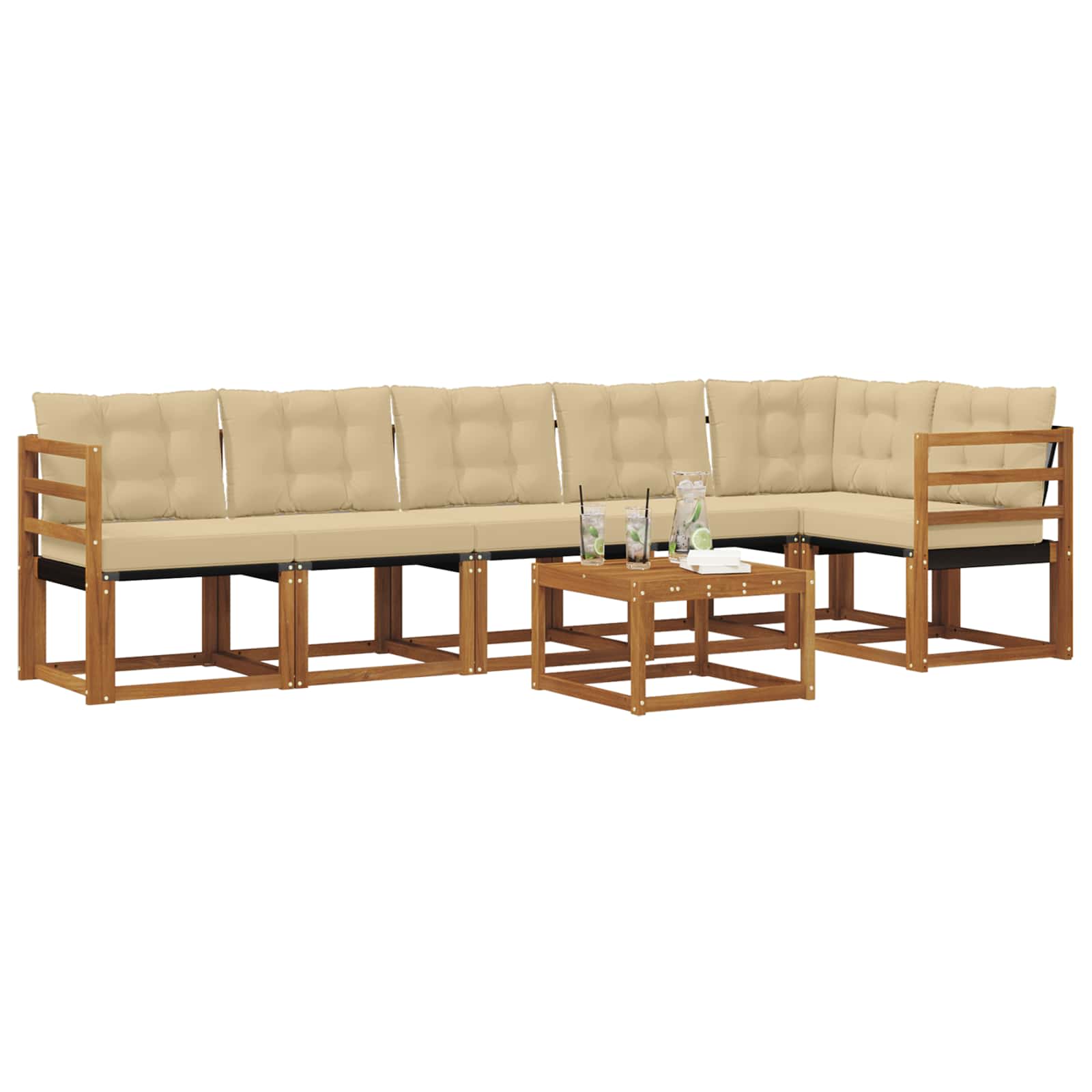 Set di divani da esterno con cuscino 7 pcs Naturale e Beige | homemem39