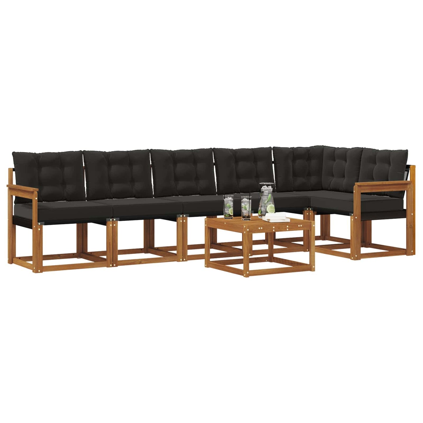 Set di divani da esterno con cuscino 7 pcs Naturale e Nero | homemem39