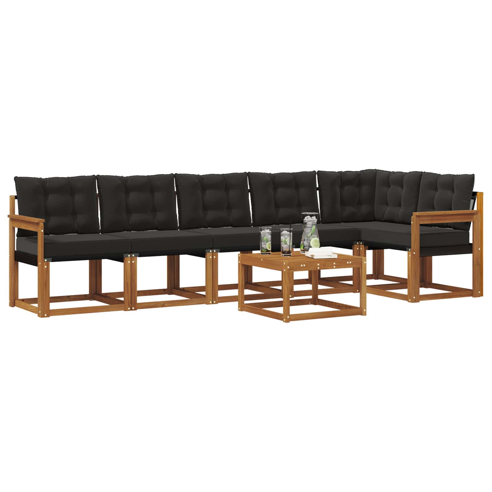 Set di divani da esterno con cuscino 7 pcs Naturale e Nero | homemem39