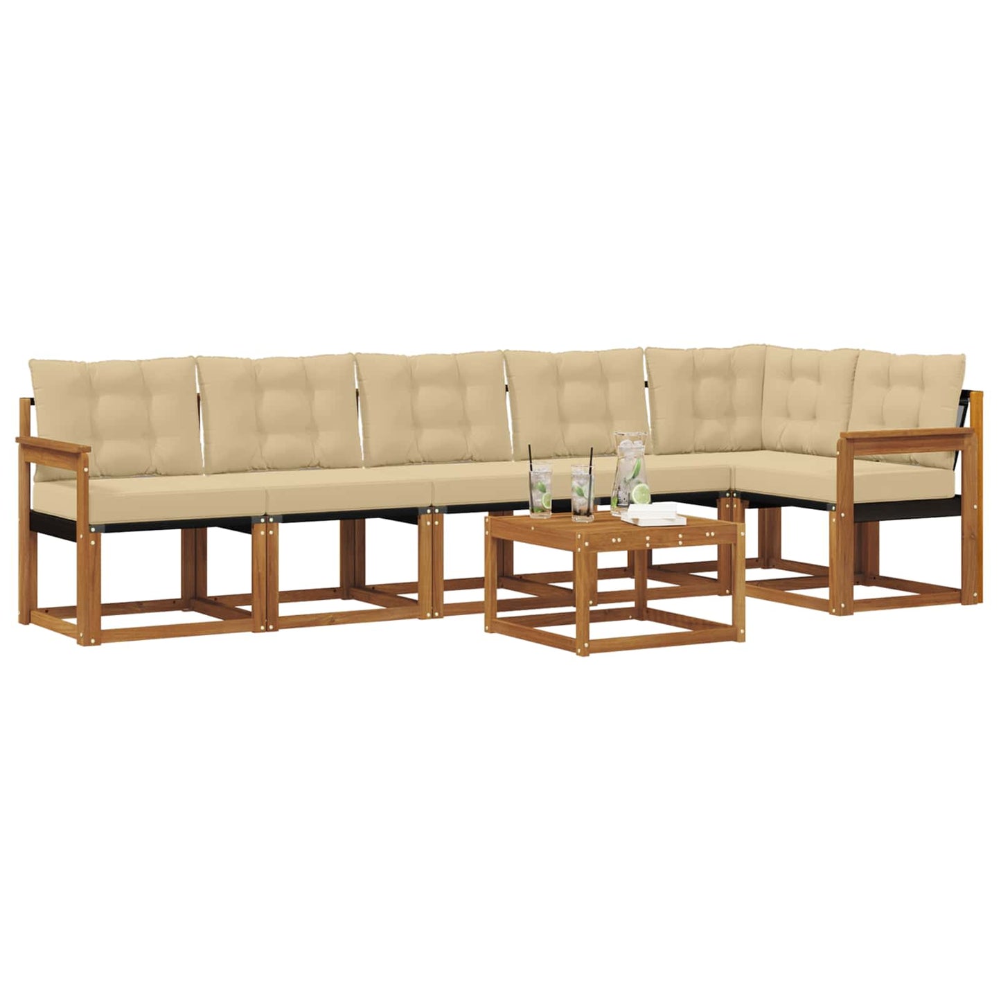 Set di divani da esterno con cuscino 7 pcs Naturale e Beige