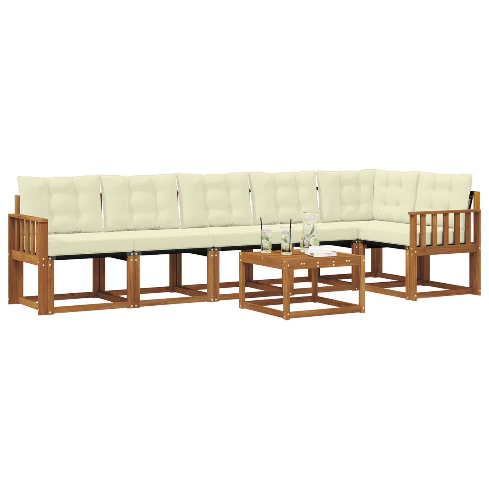 Set di divani da esterno con cuscino 7 pcs Naturale e Crema | homemem39