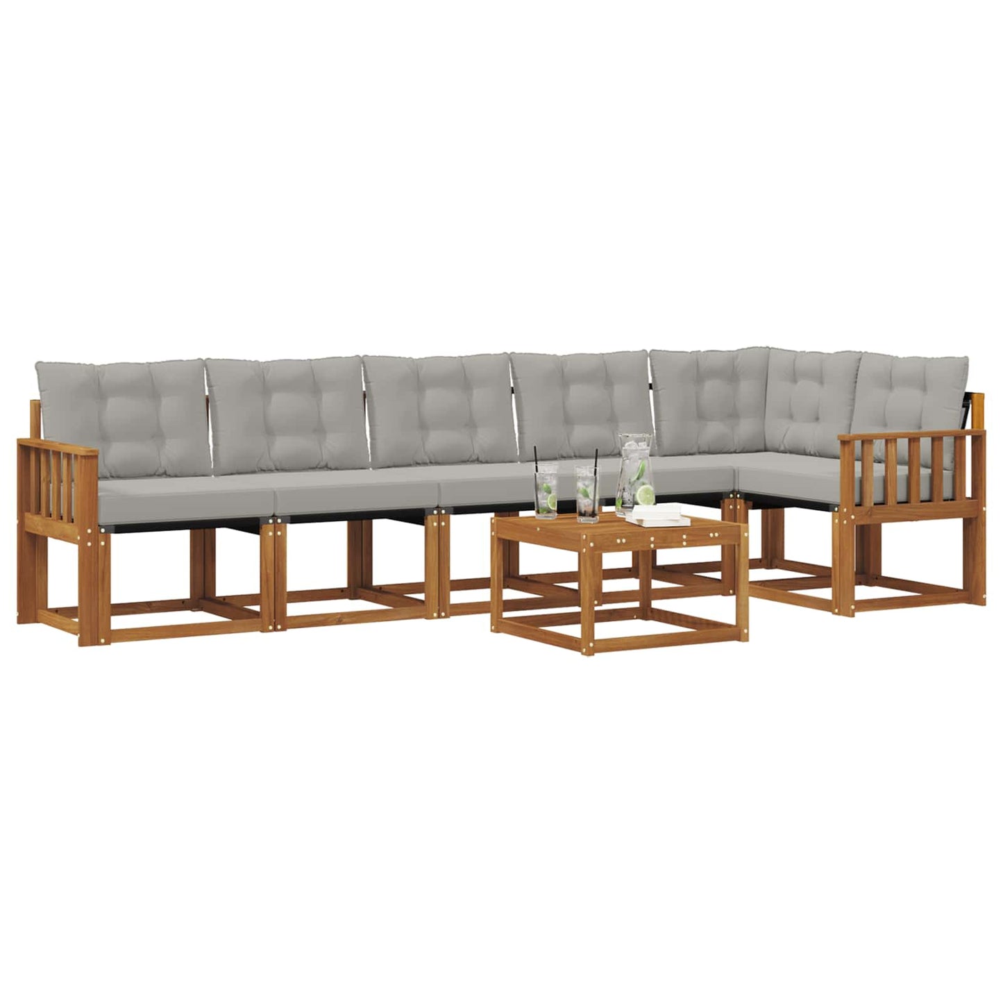 Set di divani da esterno 7 pcs Grigio Naturale e Chiaro