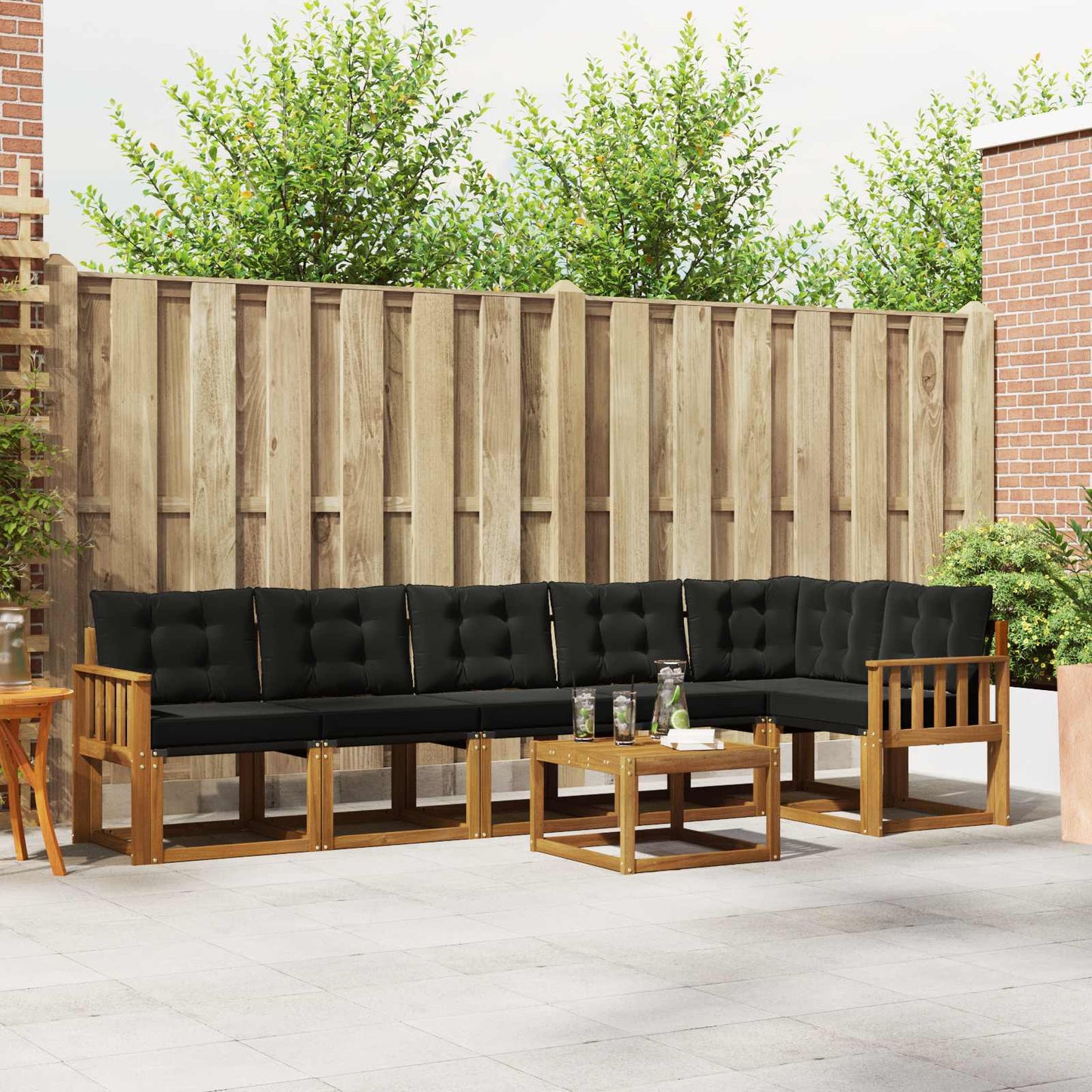 Set di divani da esterno con cuscino 7 pcs Naturale e Nero