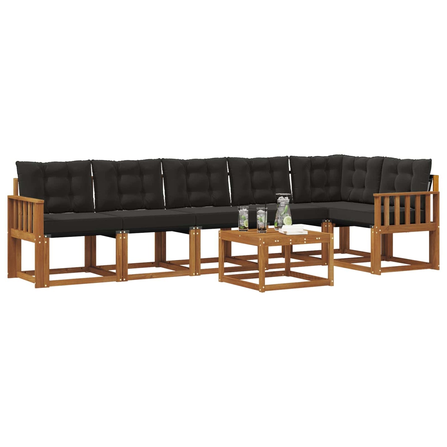 Set di divani da esterno con cuscino 7 pcs Naturale e Nero | homemem39