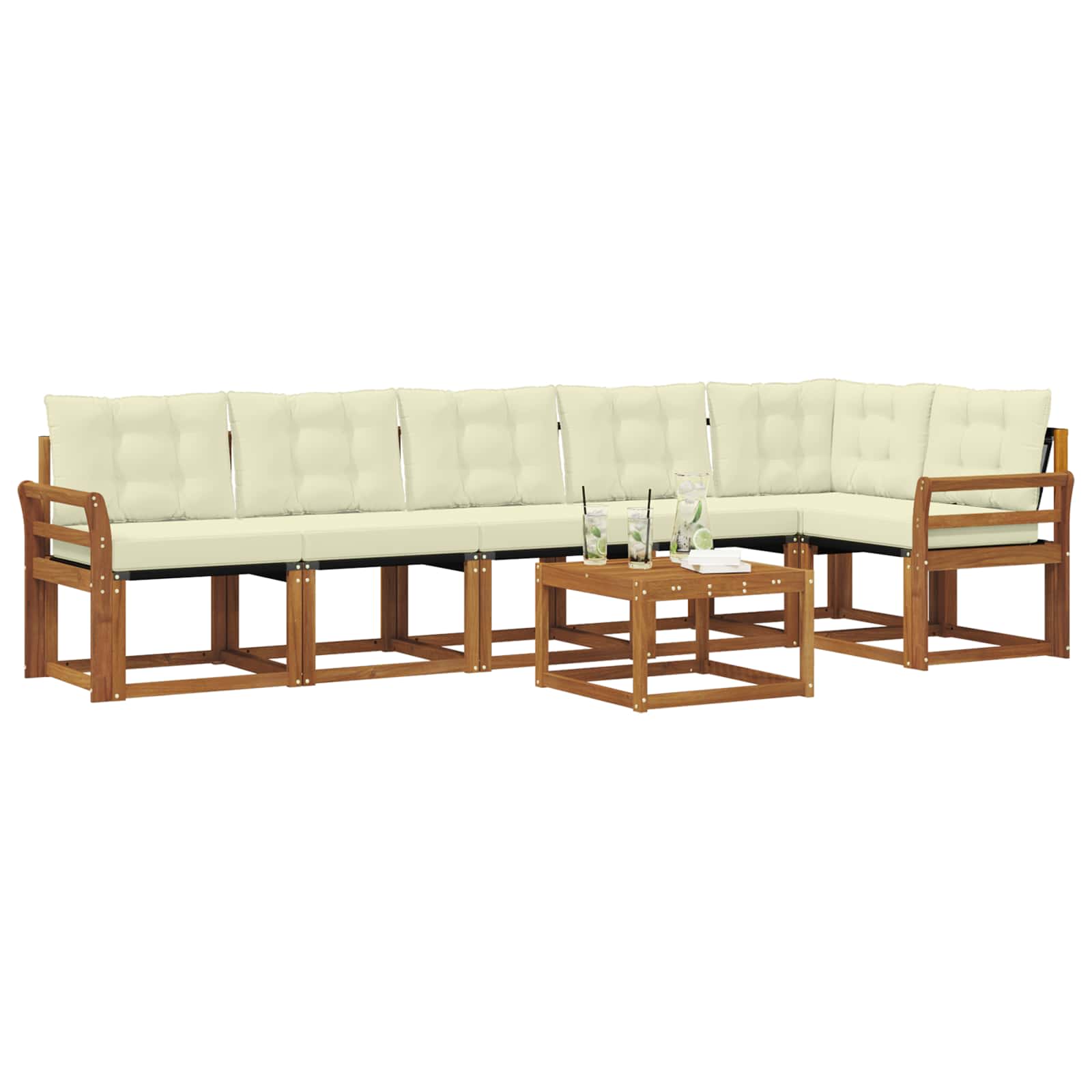 Set di divani da esterno con cuscino 7 pcs Naturale e Crema | homemem39
