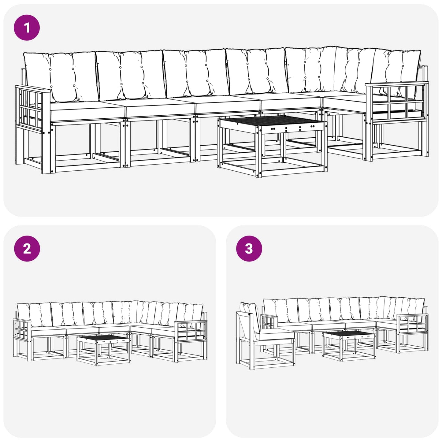 Set di divani da esterno con cuscino 7 pcs Naturale e Crema | homemem39