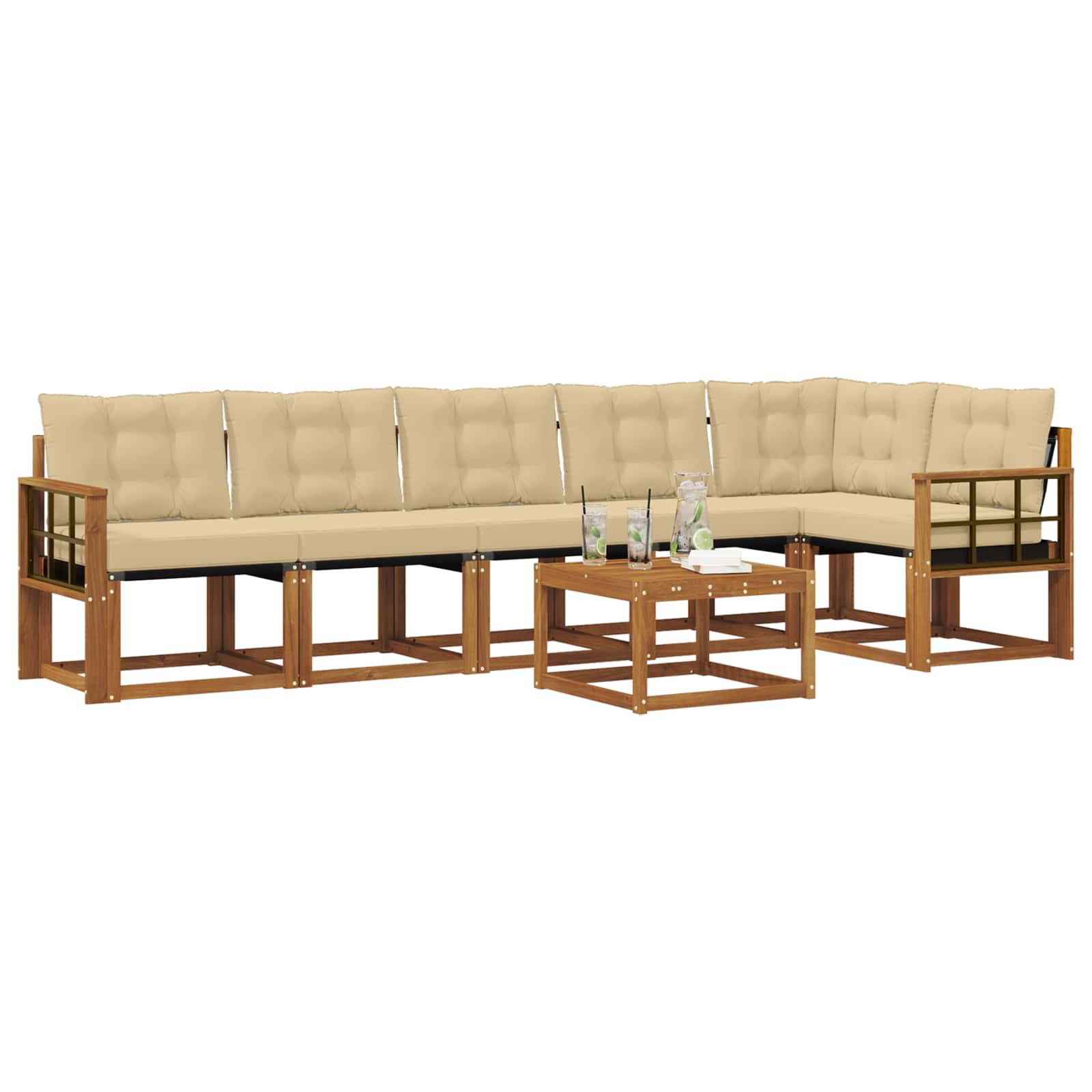 Set di divani da esterno con cuscino 7 pcs Naturale e Beige | homemem39