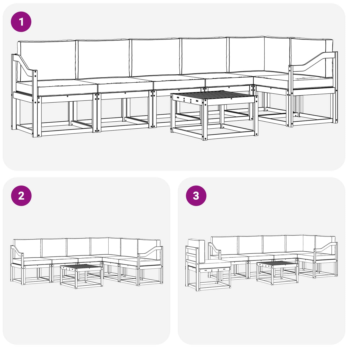 Set di divani da esterno con cuscino 7 pcs Naturale e Nero