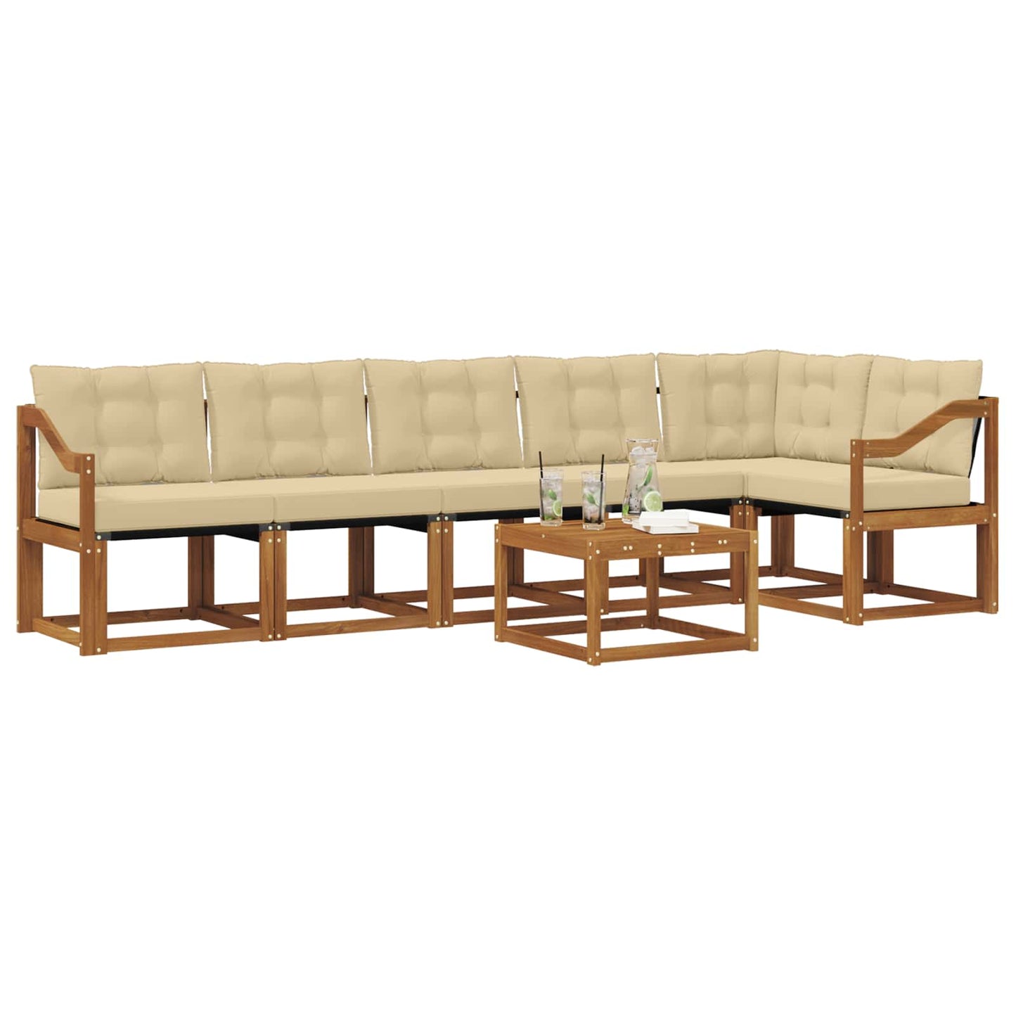 Set di divani da esterno con cuscino 7 pcs Naturale e Beige | homemem39