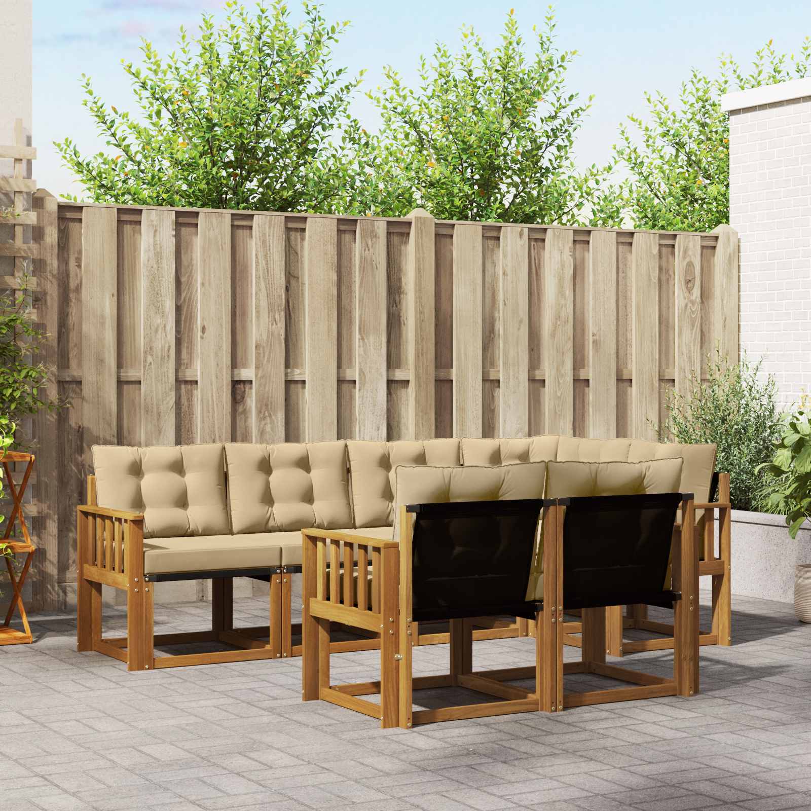 Set di divani da esterno con cuscino 7 pcs Naturale e Beige | homemem39