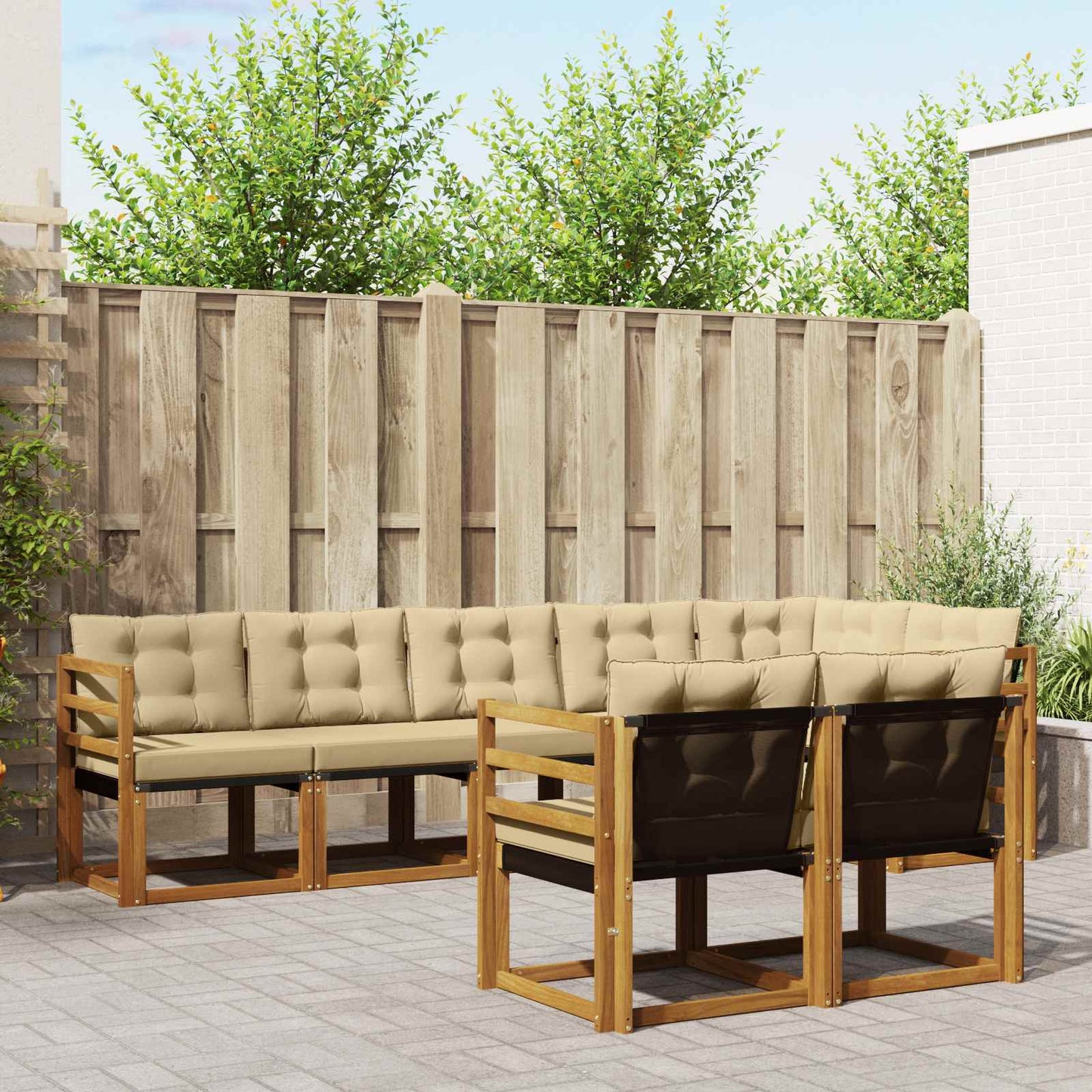 Set di divani da esterno con cuscino 8 pcs Naturale e Beige | homemem39