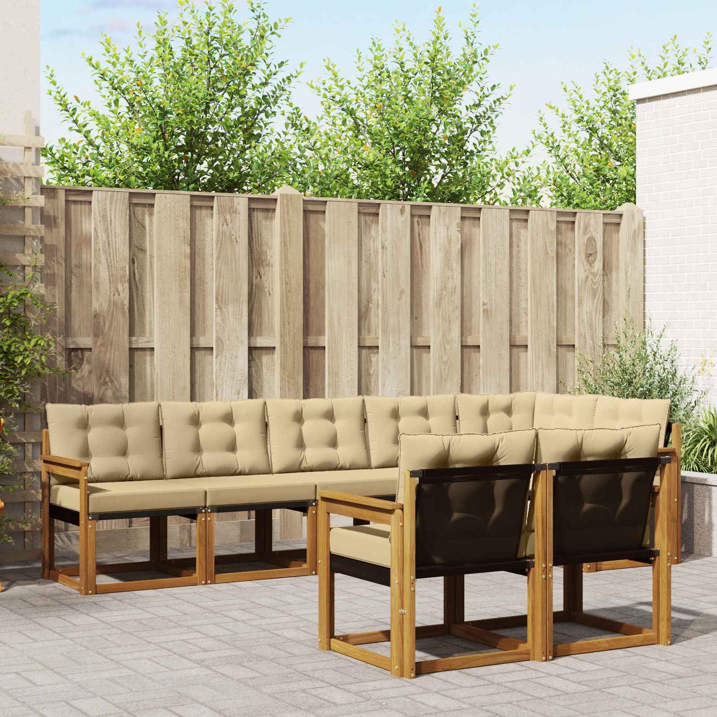 Set di divani da esterno con cuscino 8 pcs Naturale e Beige