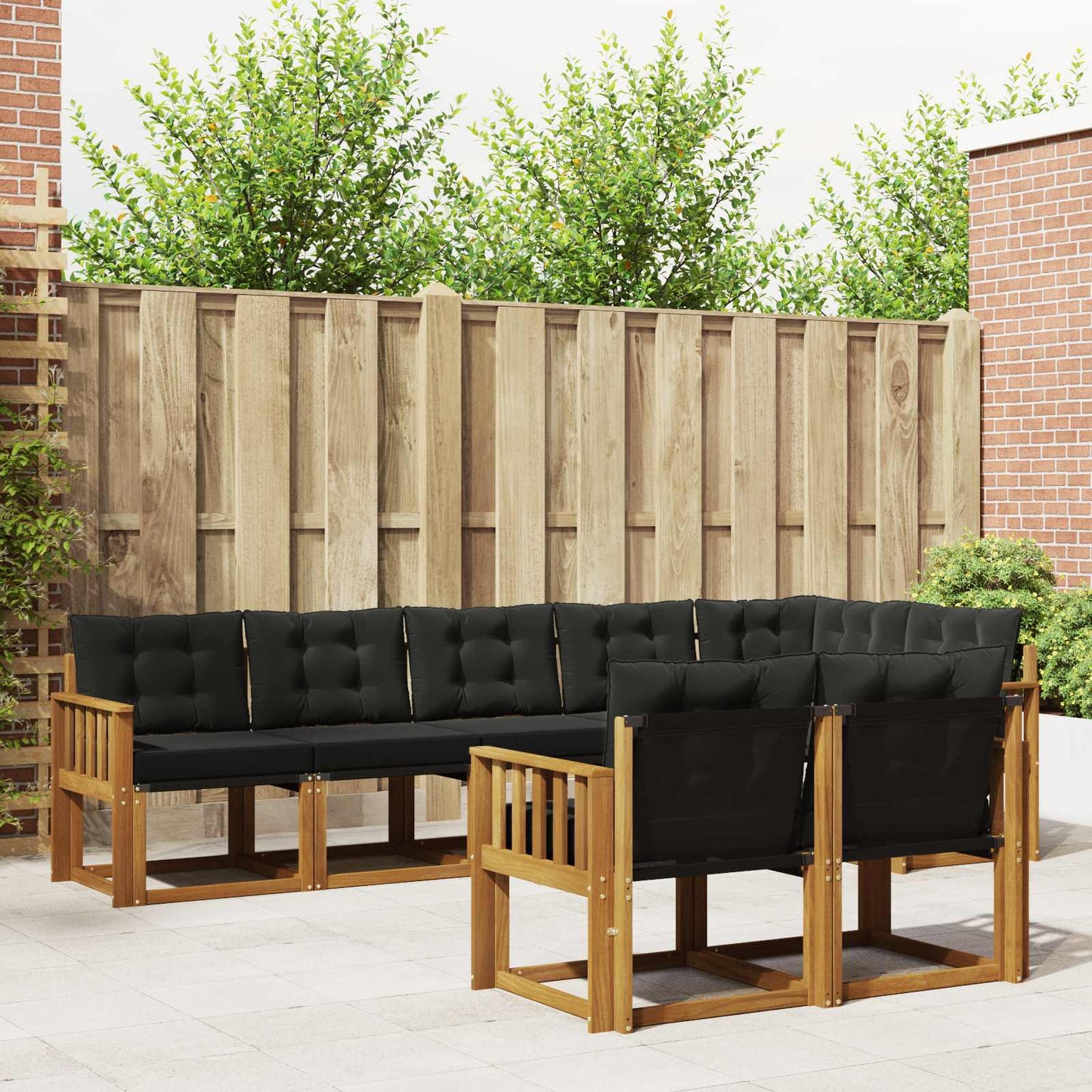 Set di divani da esterno con cuscino 8 pcs Naturale e Nero