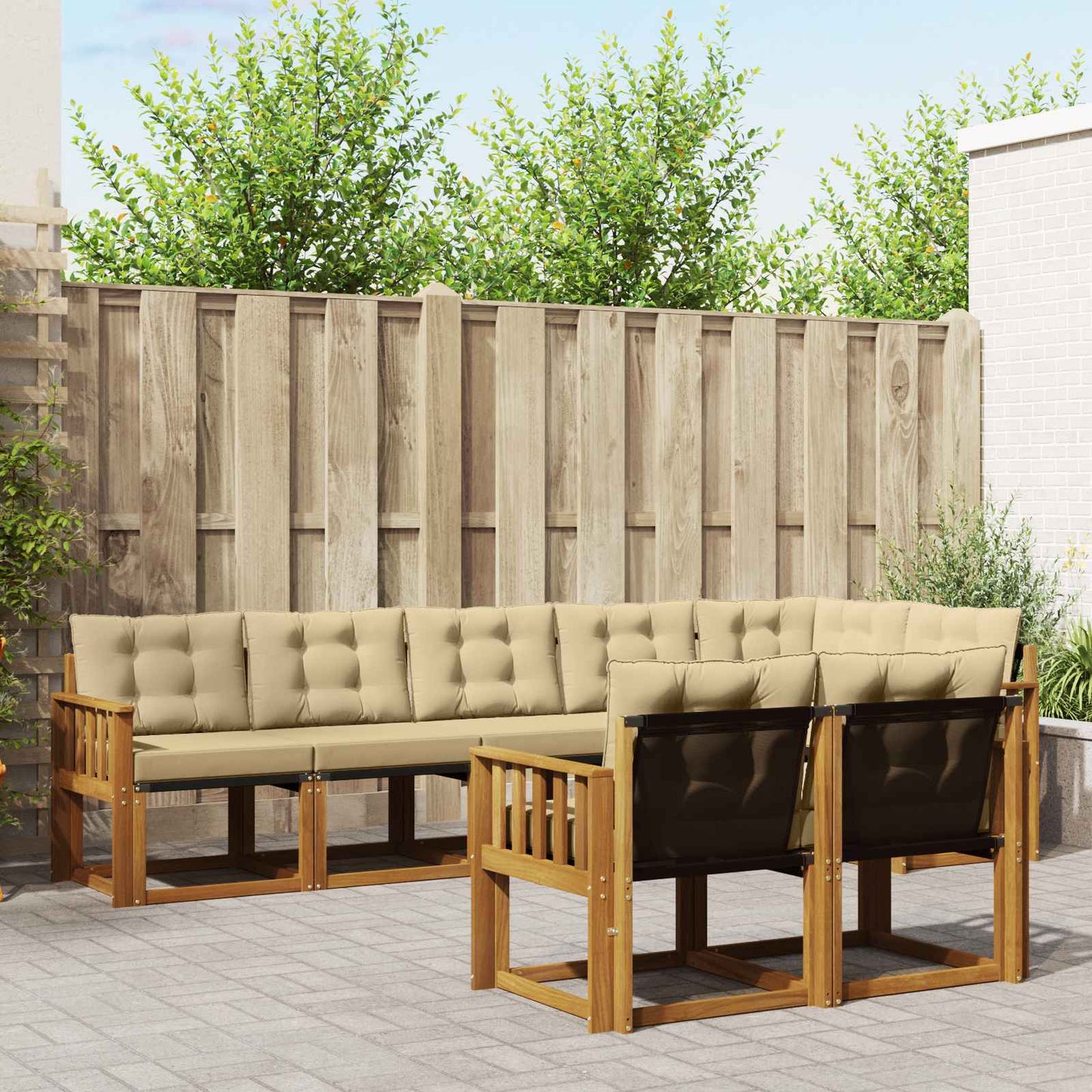 Set di divani da esterno con cuscino 8 pcs Naturale e Beige