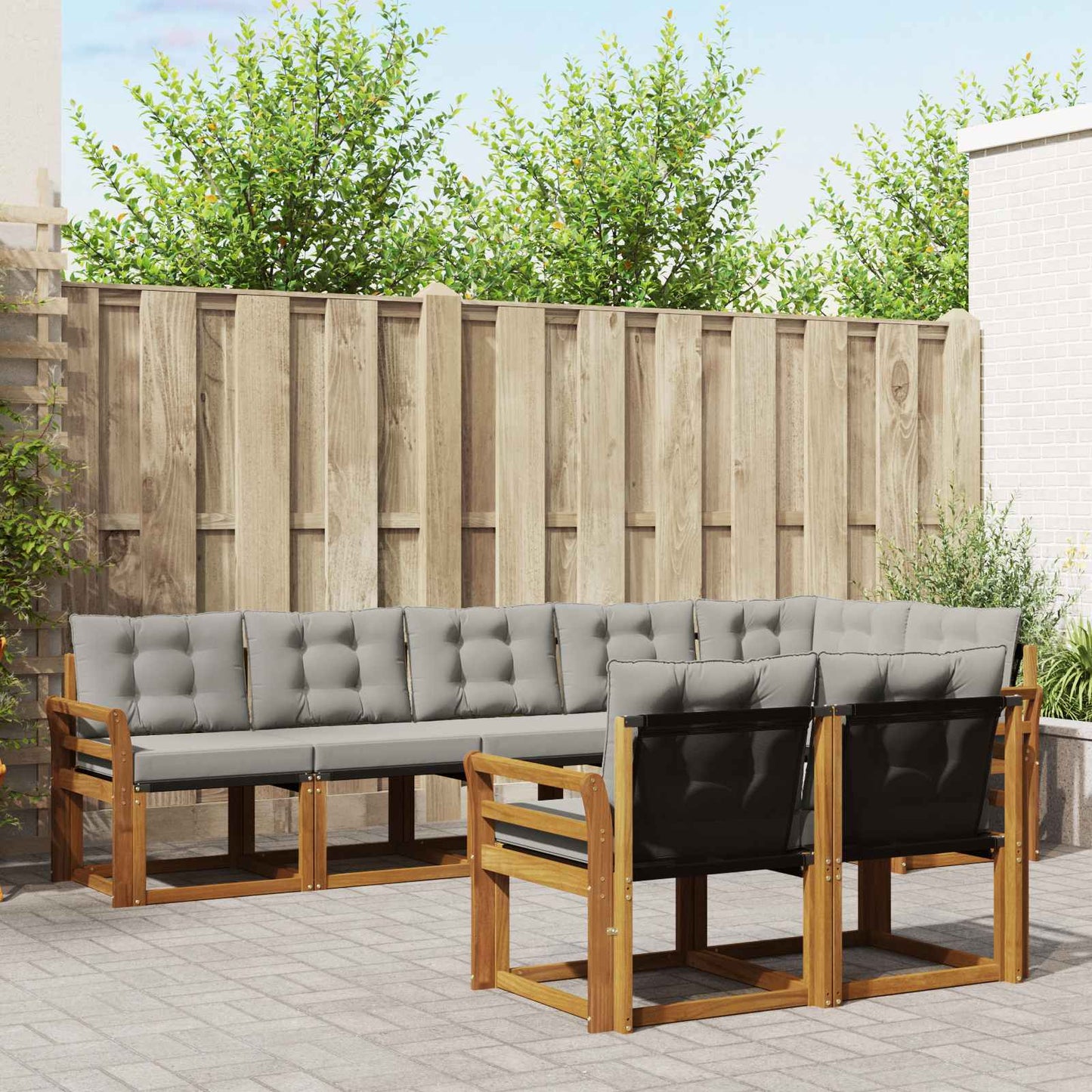 Set di divani da esterno 8 pcs Grigio Naturale e Chiaro