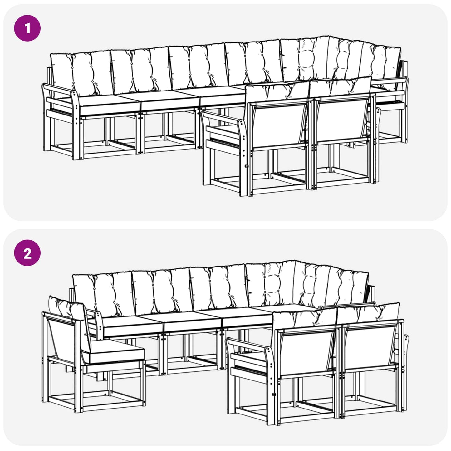Set di divani da esterno con cuscino 8 pcs Naturale e Nero | homemem39