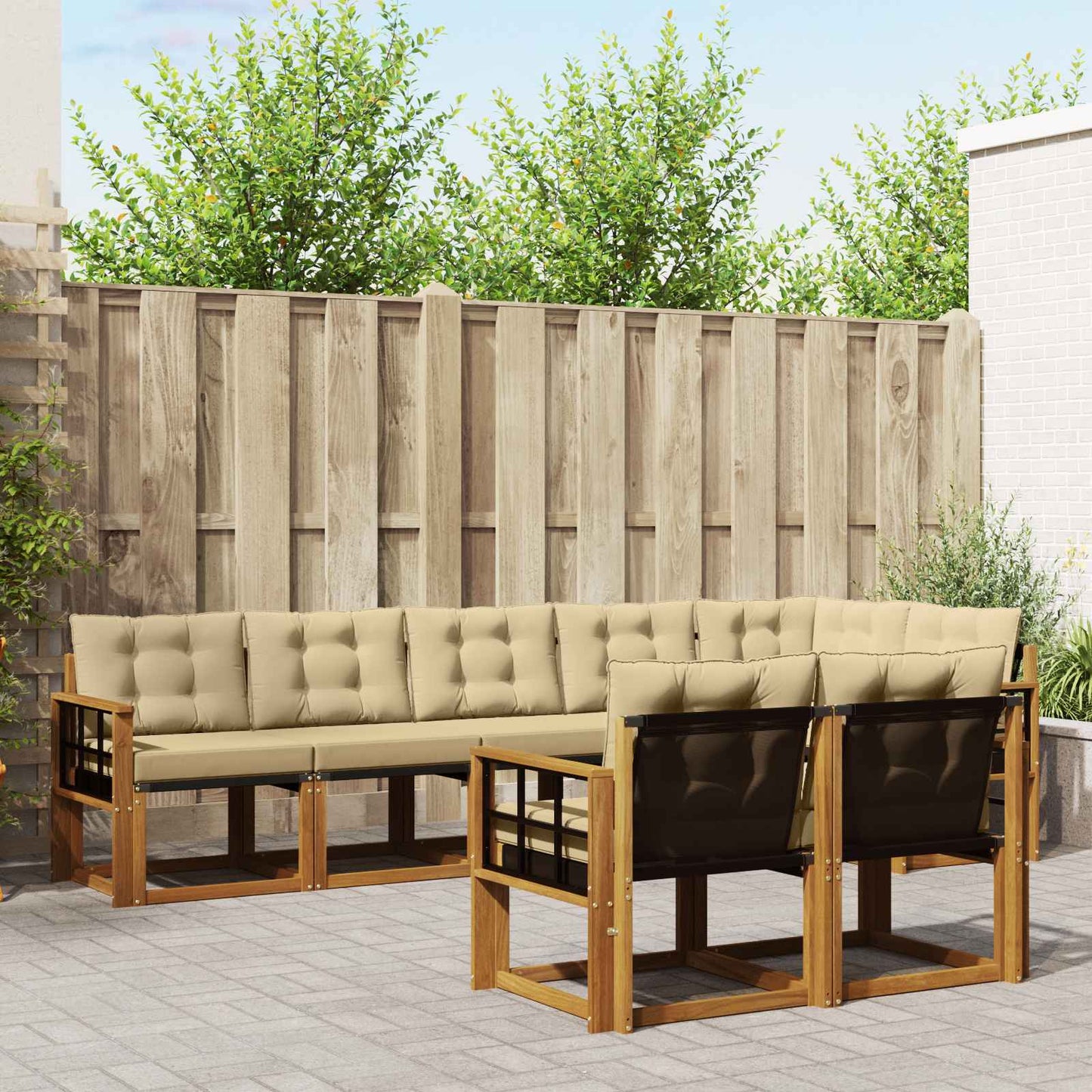Set di divani da esterno con cuscino 8 pcs Naturale e Beige