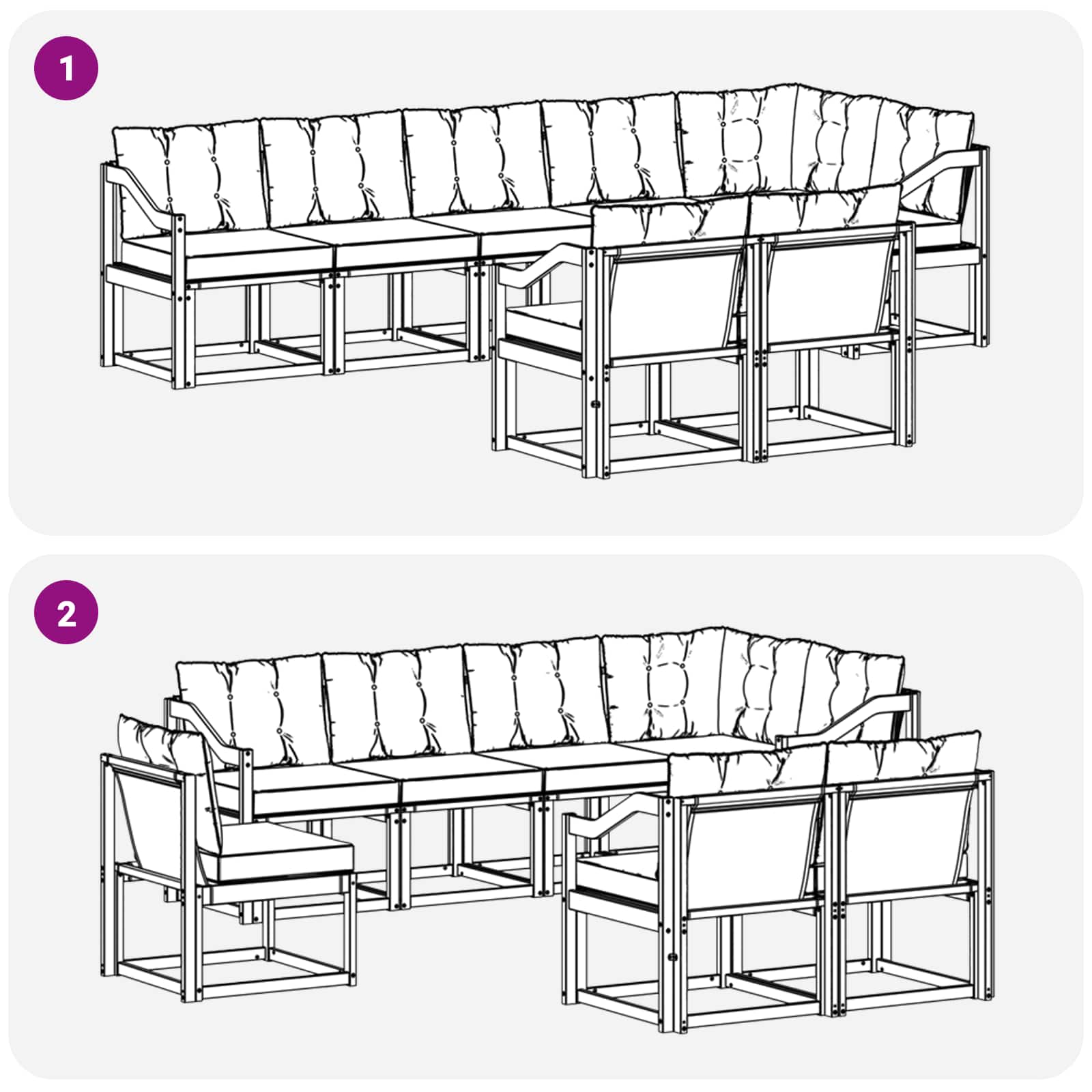 Set di divani da esterno con cuscino 8 pcs Naturale e Crema | homemem39