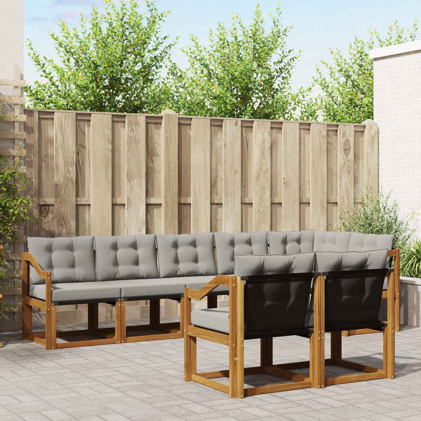 Set di divani da esterno 8 pcs Grigio Naturale e Chiaro