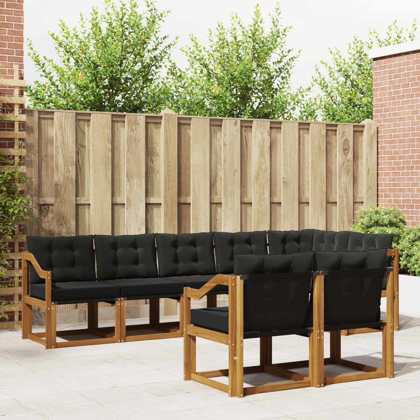 Set di divani da esterno con cuscino 8 pcs Naturale e Nero