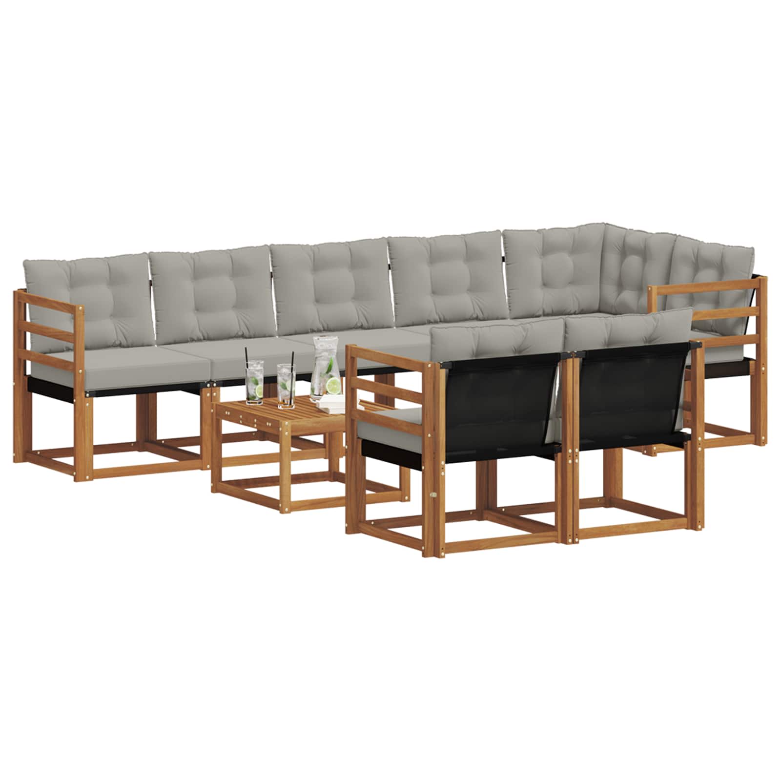 Set di divani da esterno 9 pcs Grigio Naturale e Chiaro | homemem39