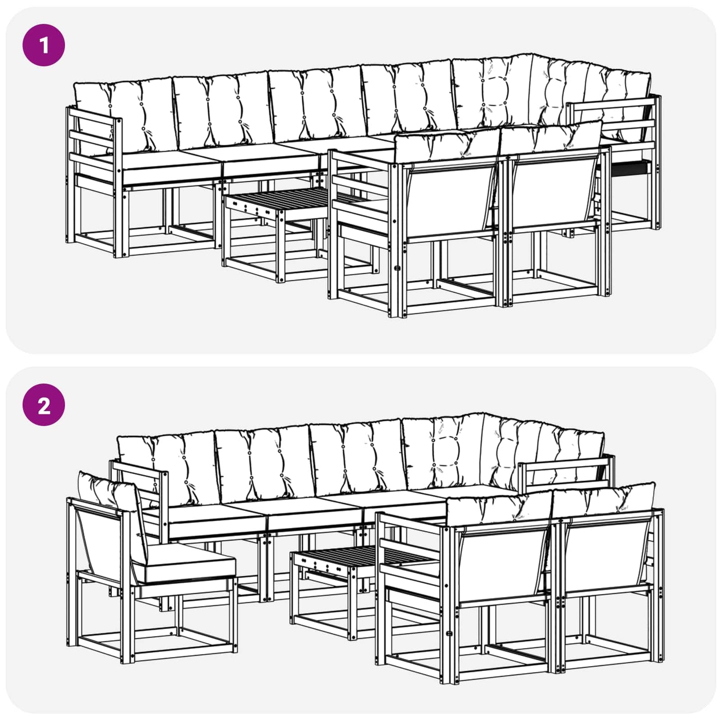 Set di divani da esterno con cuscino 9 pcs Naturale e Nero | homemem39