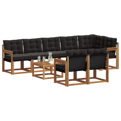 Set di divani da esterno con cuscino 9 pcs Naturale e Nero | homemem39