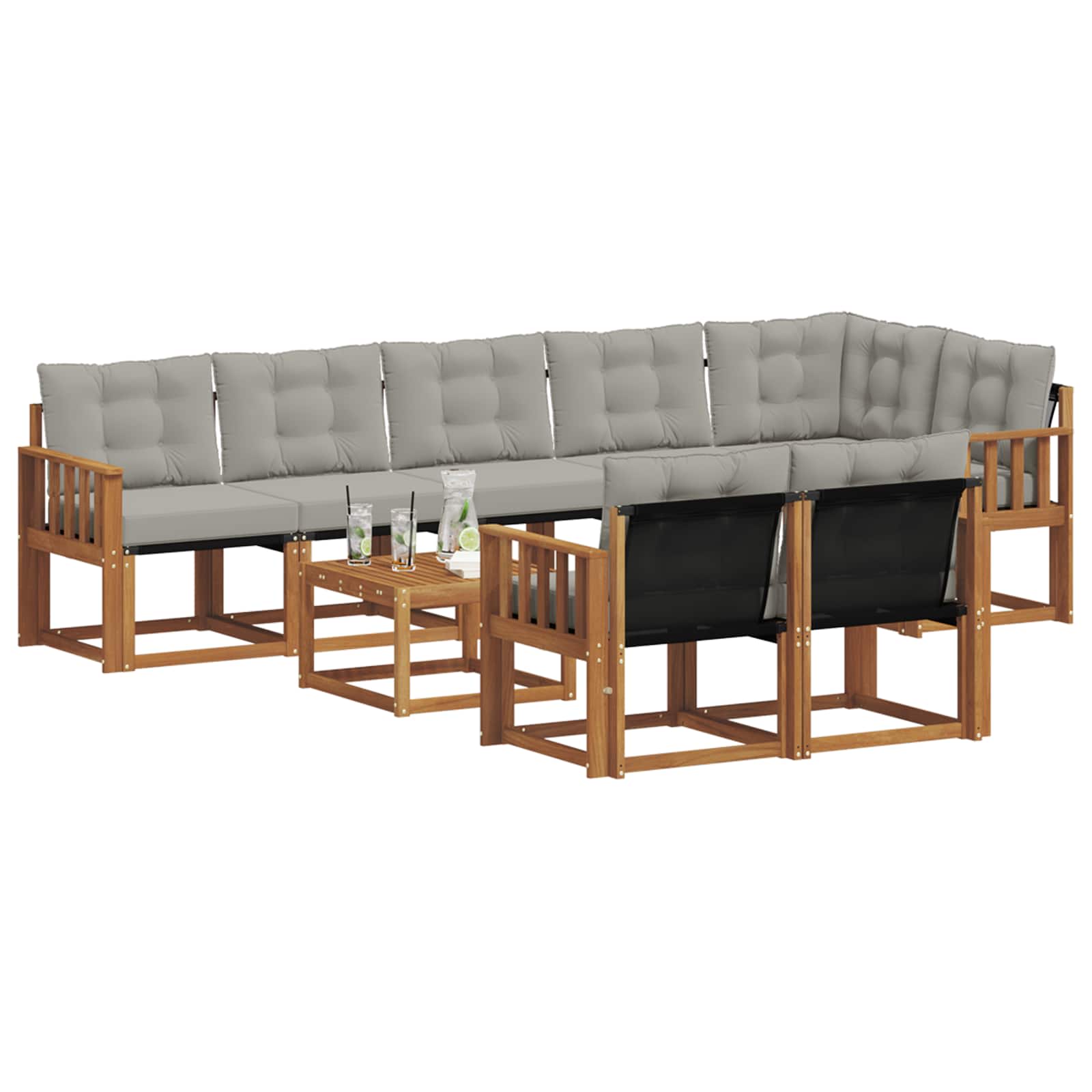 Set di divani da esterno 9 pcs Grigio Naturale e Chiaro | homemem39