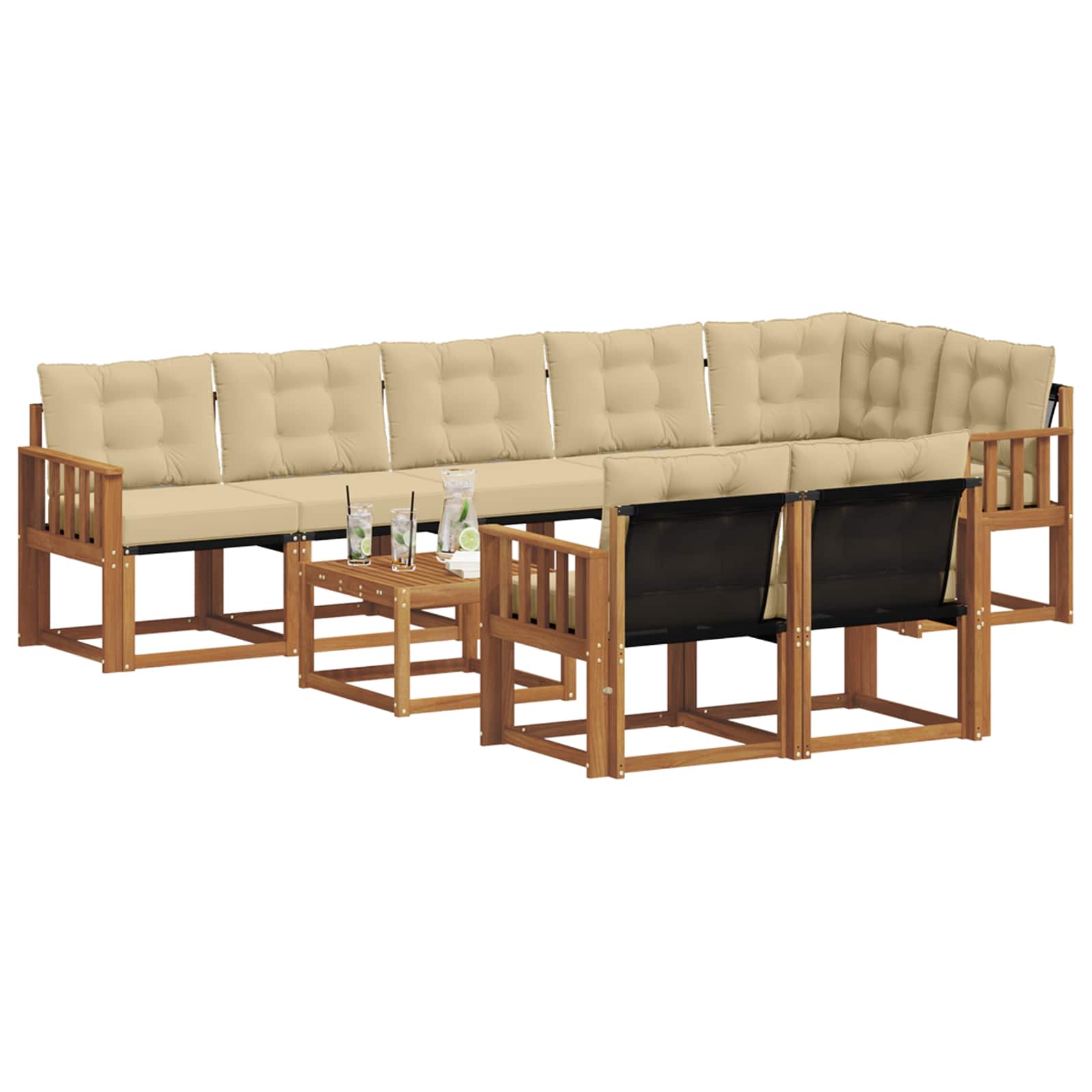 Set di divani da esterno con cuscino 9 pcs Naturale e Beige | homemem39