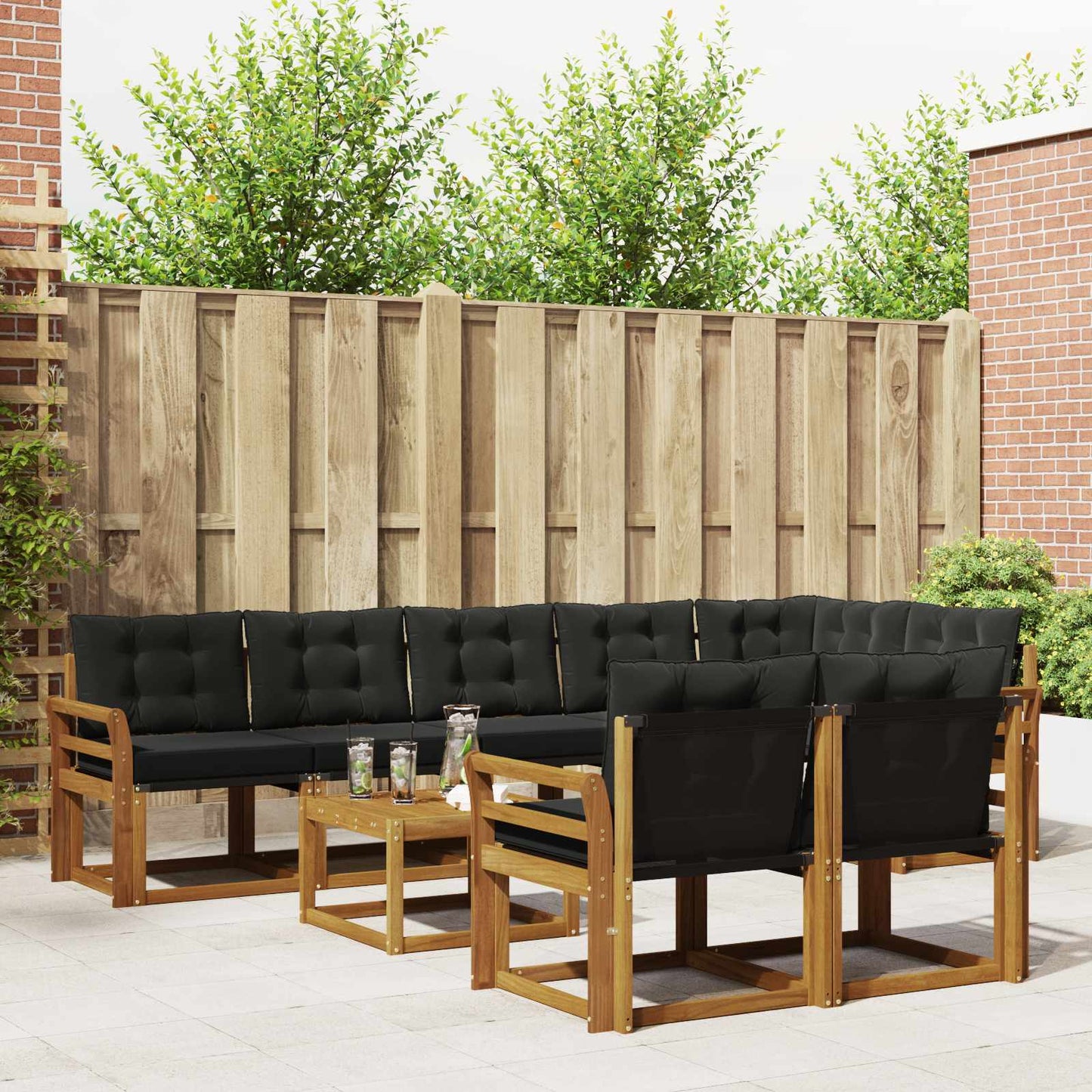 Set di divani da esterno con cuscino 9 pcs Naturale e Nero