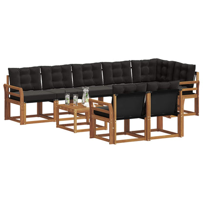 Set di divani da esterno con cuscino 9 pcs Naturale e Nero | homemem39