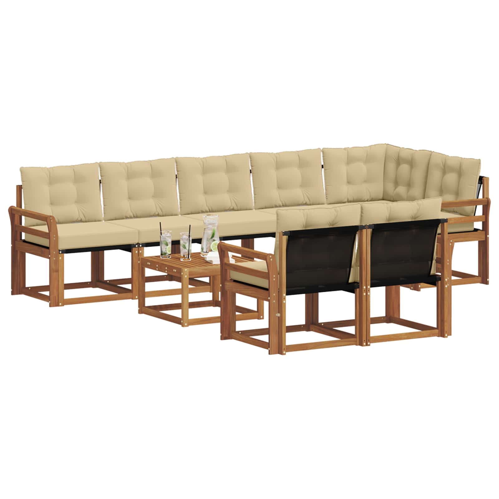 Set di divani da esterno con cuscino 9 pcs Naturale e Beige | homemem39