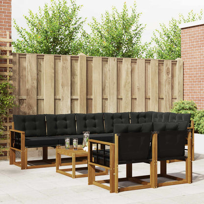 Set di divani da esterno con cuscino 9 pcs Naturale e Nero | homemem39