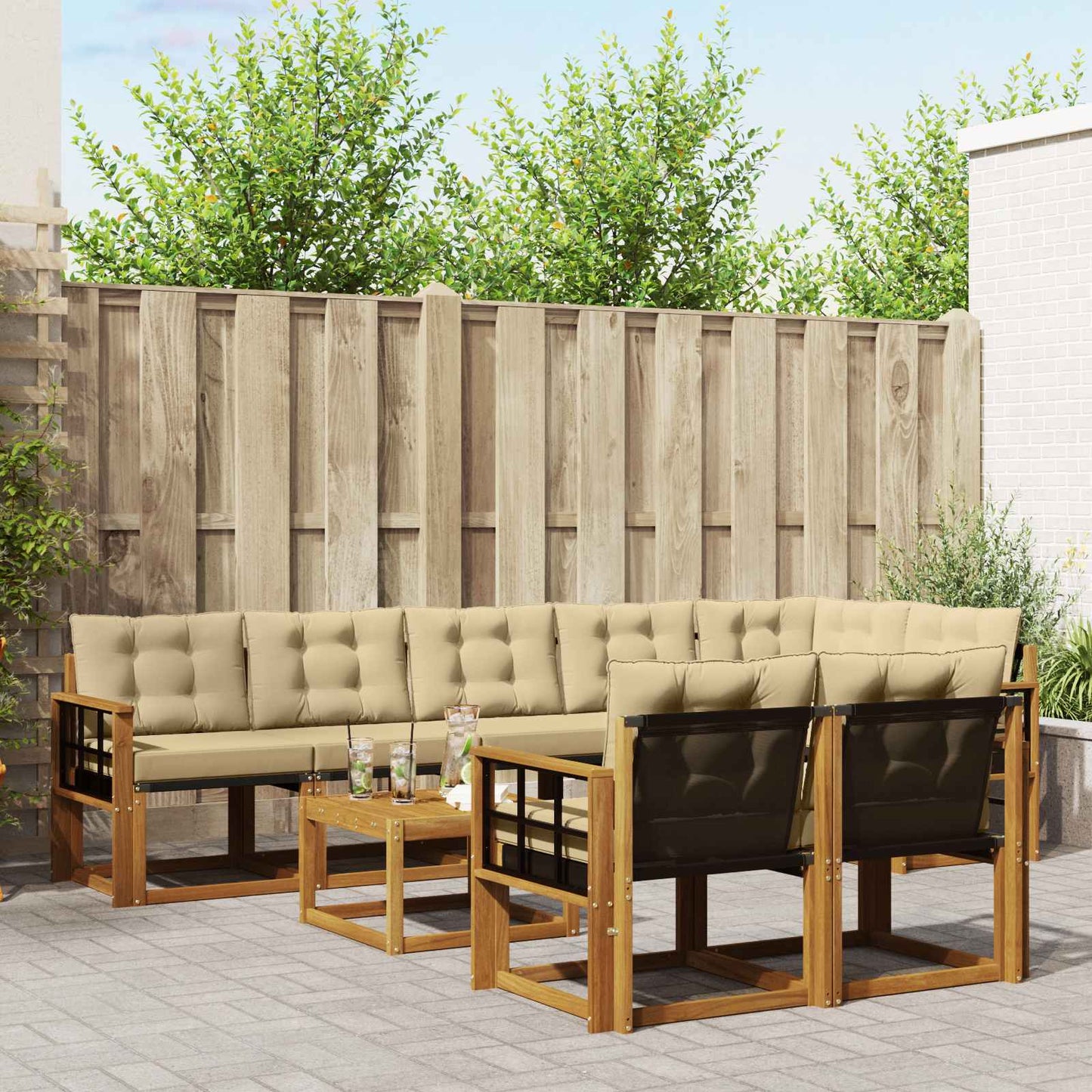 Set di divani da esterno con cuscino 9 pcs Naturale e Beige