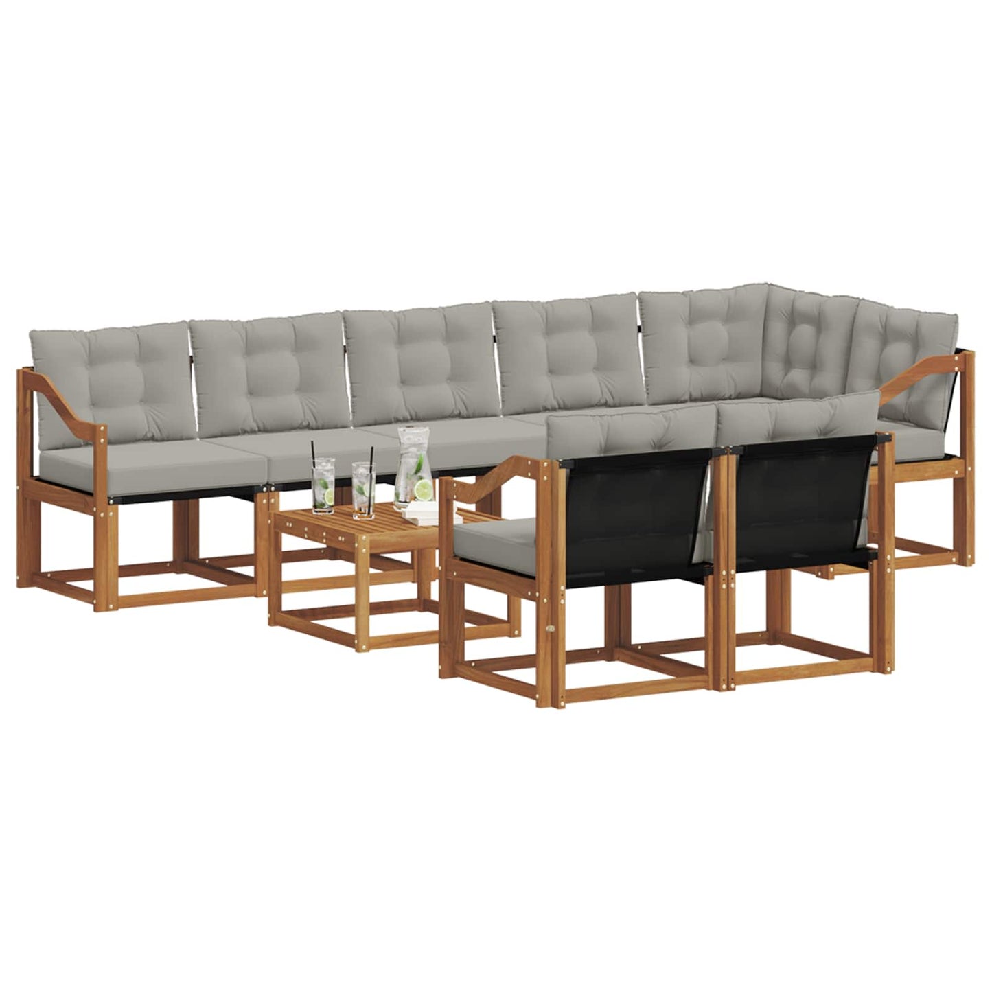 Set di divani da esterno 9 pcs Grigio Naturale e Chiaro