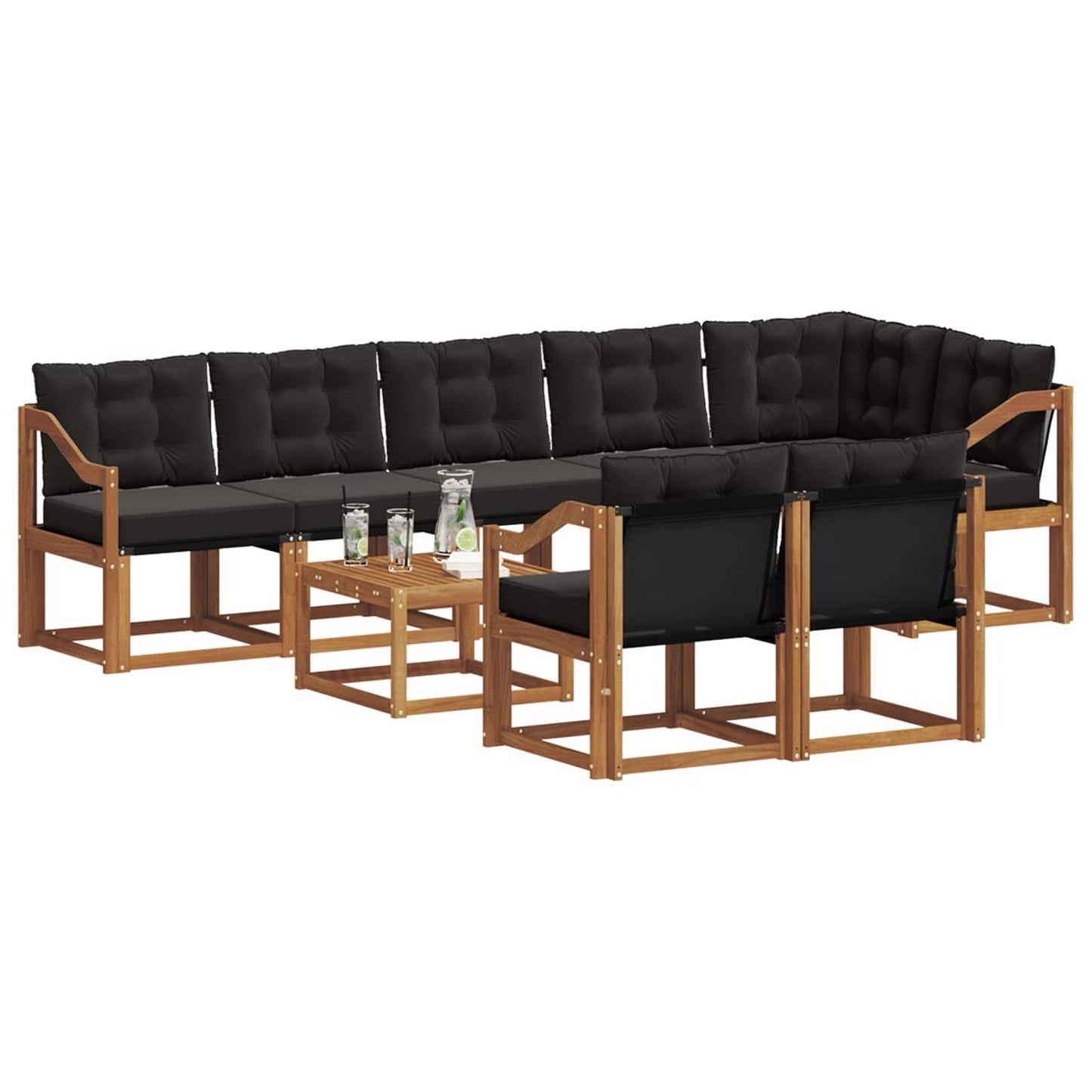 Set di divani da esterno con cuscino 9 pcs Naturale e Nero | homemem39