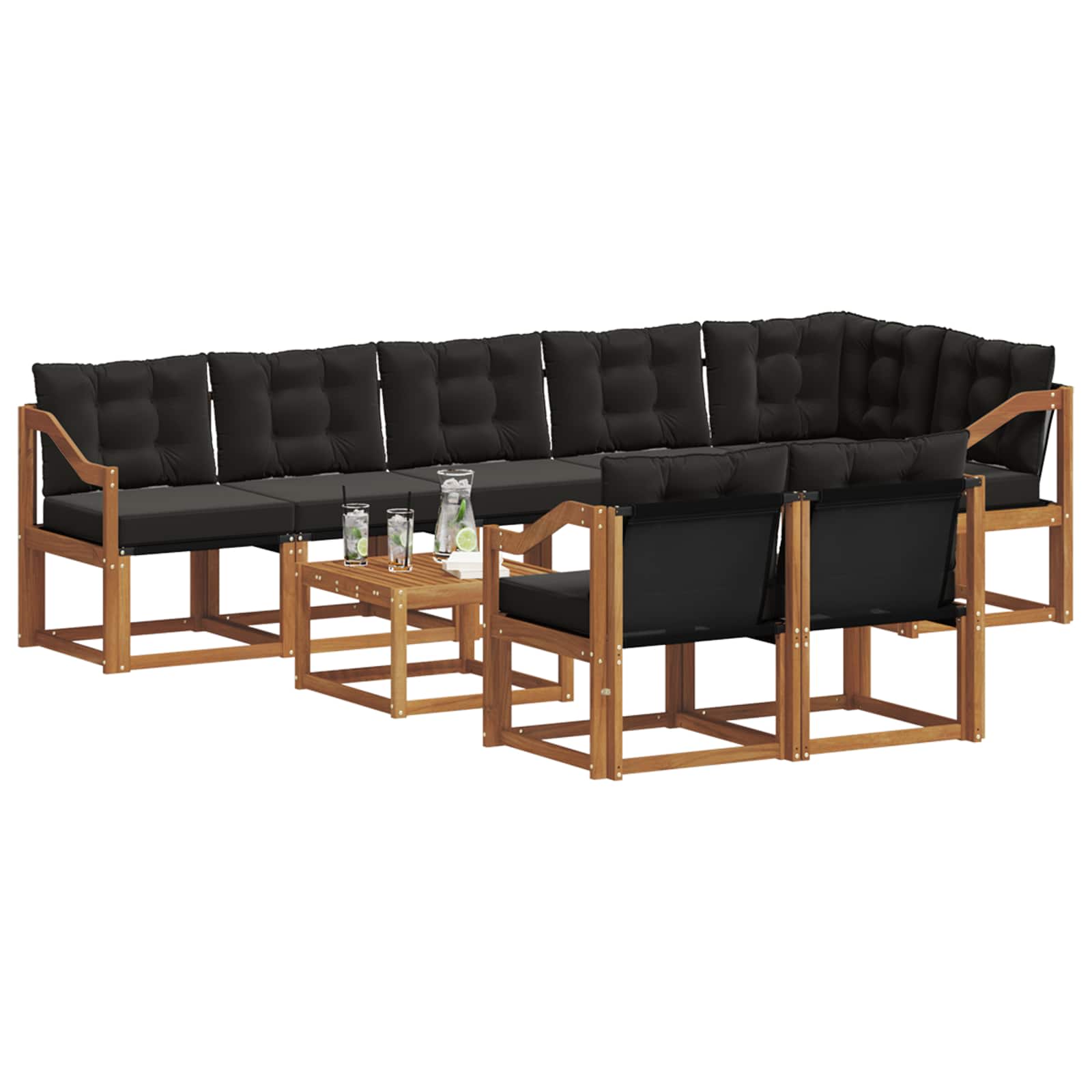 Set di divani da esterno con cuscino 9 pcs Naturale e Nero | homemem39