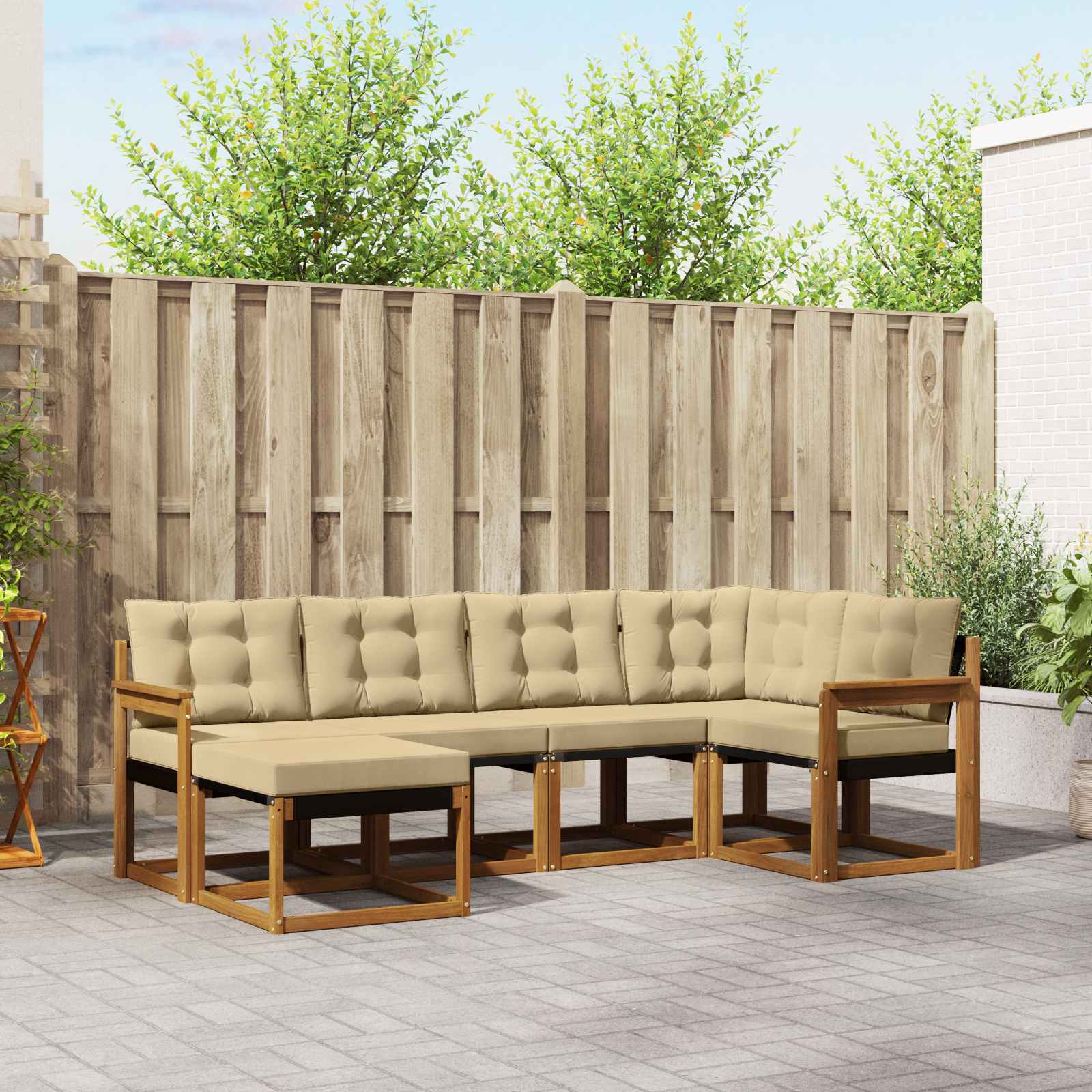 Set di divani da esterno con cuscino 6 pcs Naturale e Beige | homemem39