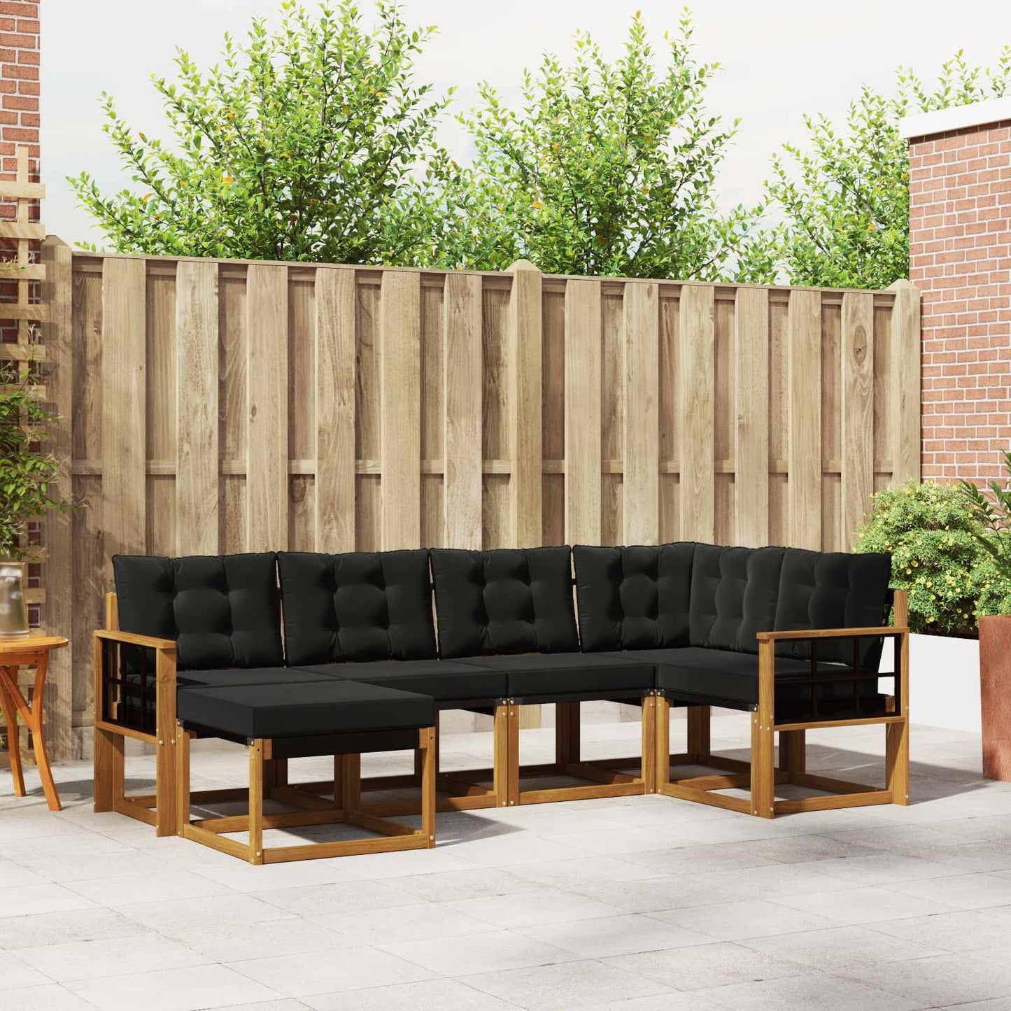 Set di divani da esterno con cuscino 6 pcs Naturale e Nero