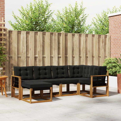 Set di divani da esterno con cuscino 6 pcs Naturale e Nero