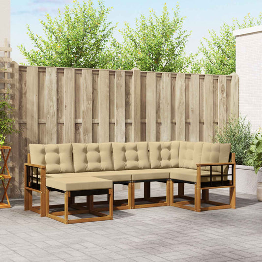 Set di divani da esterno con cuscino 6 pcs Naturale e Beige | homemem39