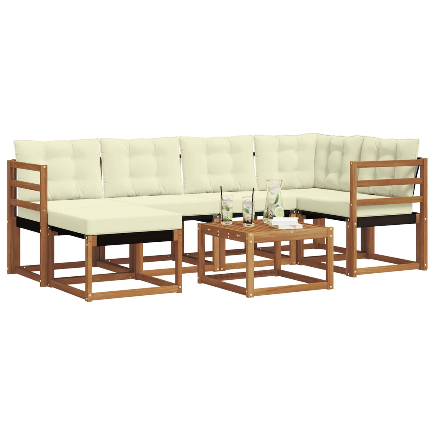 Set di divani da esterno con cuscino 7 pcs Naturale e Crema | homemem39