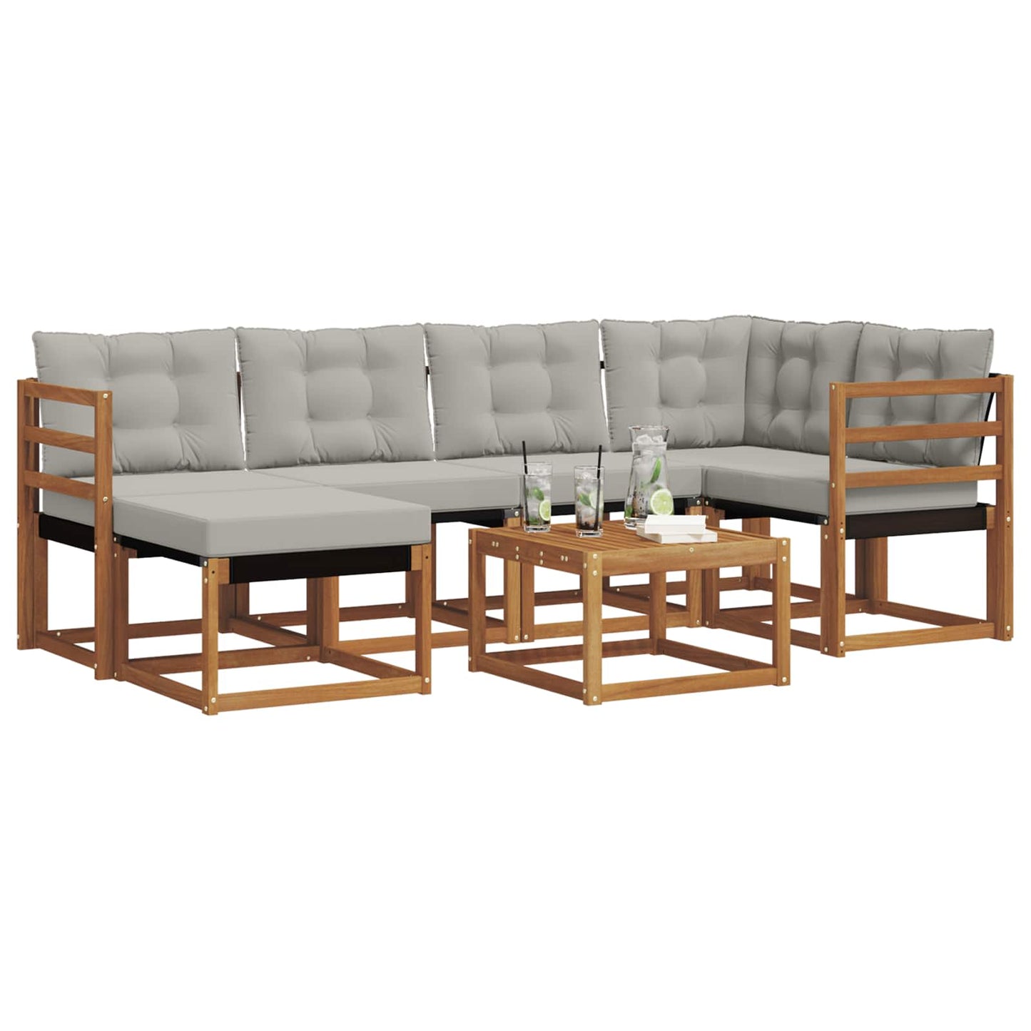 Set di divani da esterno 7 pcs Grigio Naturale e Chiaro